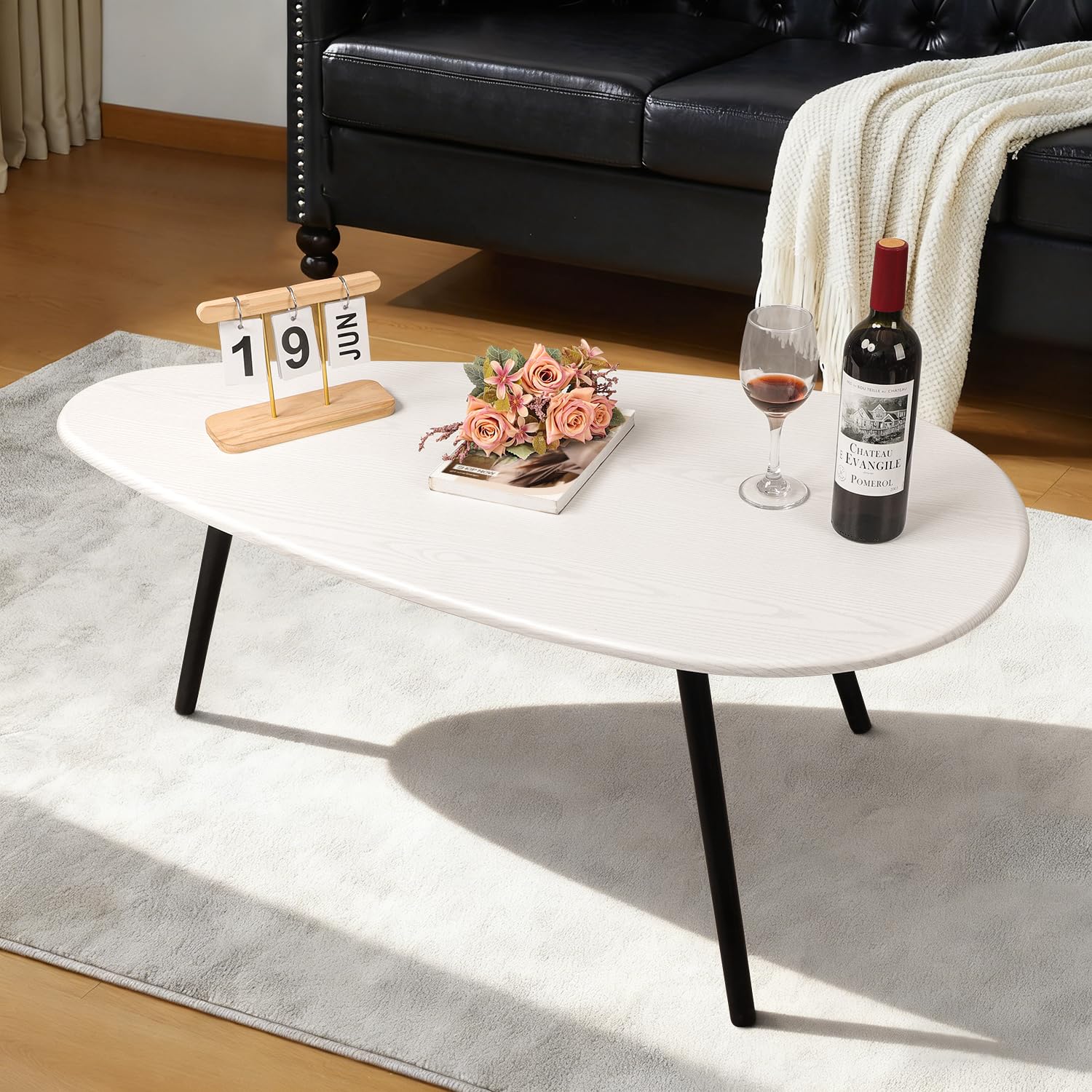 WDSHIYI Large Oval Coffee Table Espresso Wood Mid Century Modern Unique Retro Farmhouse - Contemporary Triangle Small Table for Living Room, Bedroom Bedside Table and Office 108 D x 56 W x 40 H