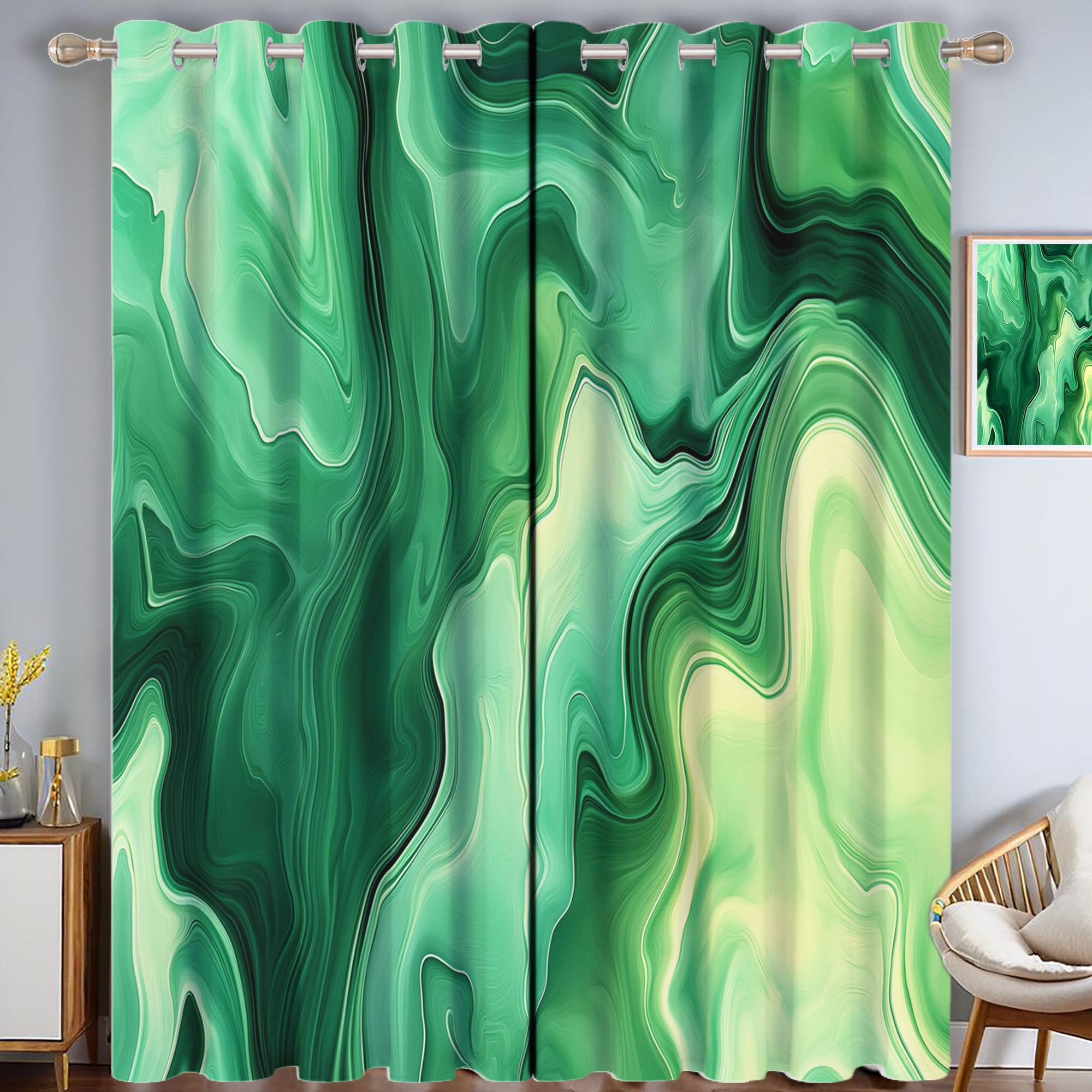 Rideau occultant lot de 2 avec oeillets motif marbre abstrait pour salon 140x200cm
