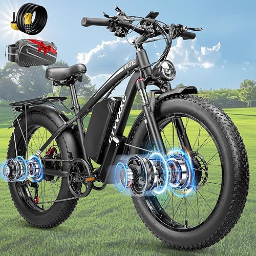 9000W Dual Motor Ebike for Adults Men 45MPH - Fast Electric Bike with 52V 34Ah Battery Up to 100 Miles,Lockable Suspension 24" Fat Tire Electric Bicycle for Off-Road Mountain Snow Commuter
