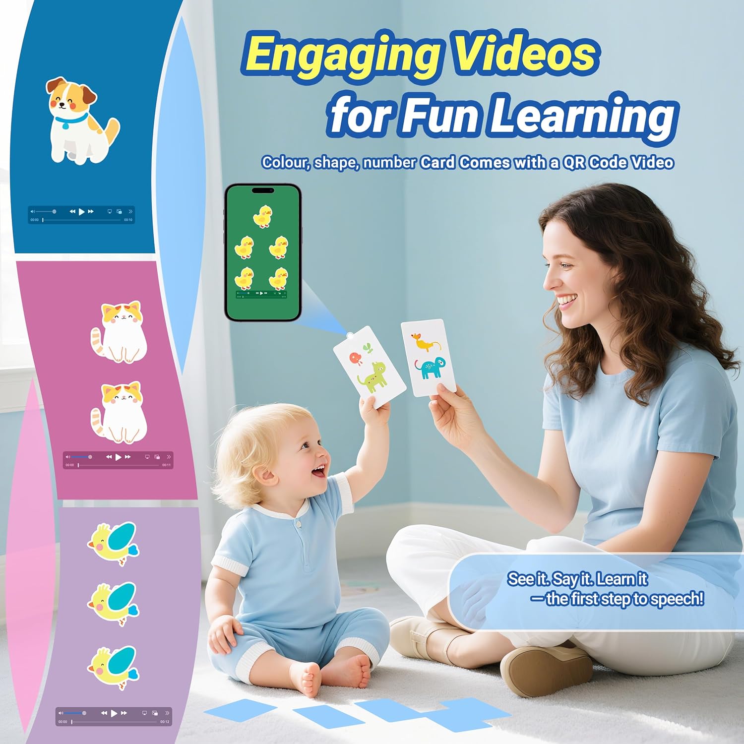 Thick Video Flash Cards for Toddlers- Color, Shape, Number Cards- 9 Fun Games for Toddlers, Speech Therapy Material Picture Cards, Preschool Learning Activities, Montessori
