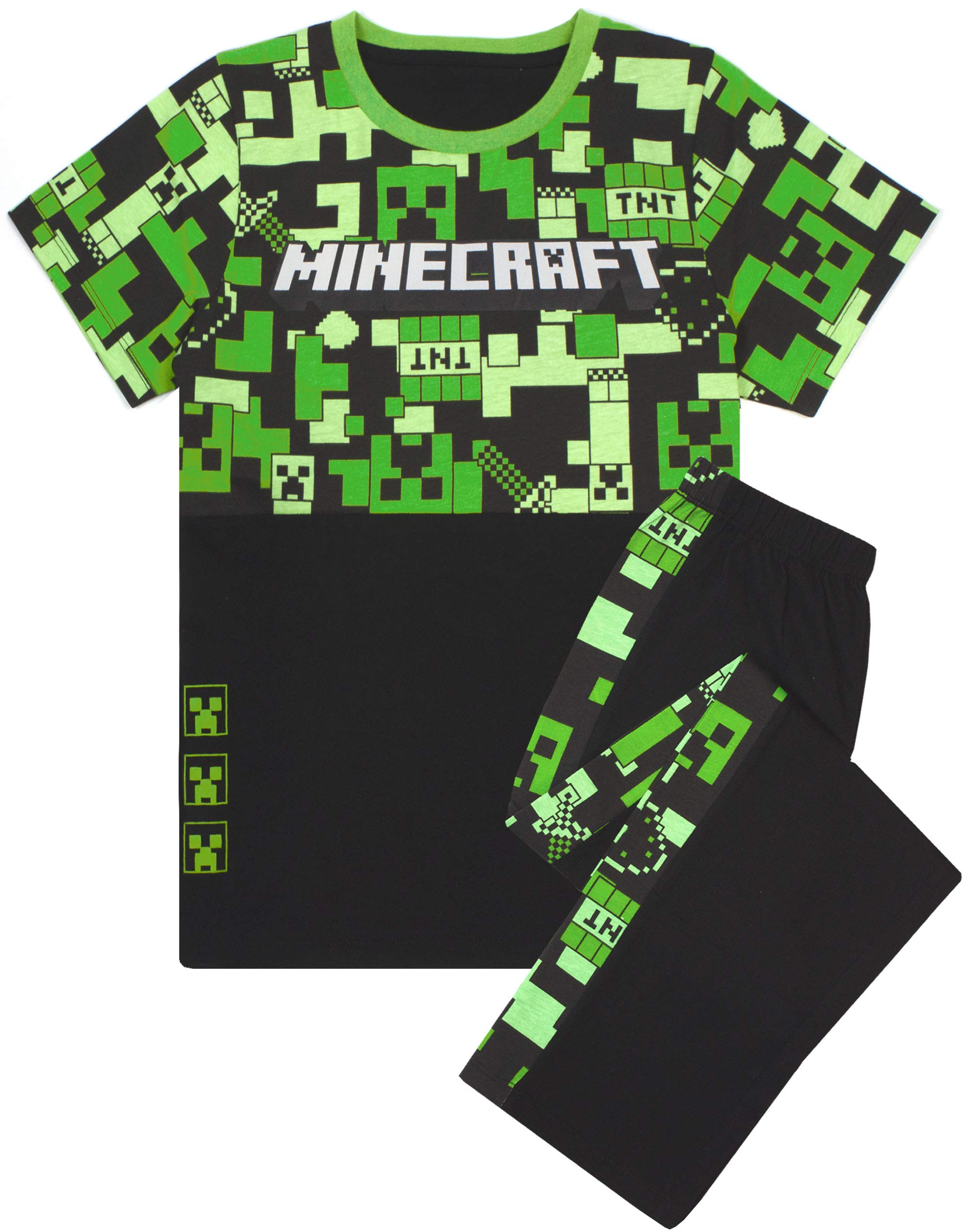 Minecraft Boys Long Pyjamas For | Kids Or Short Bottoms Options & Gamer T-Shirt | Childrens Creeper Pj Set Merchandise Gifts 8-9 Years