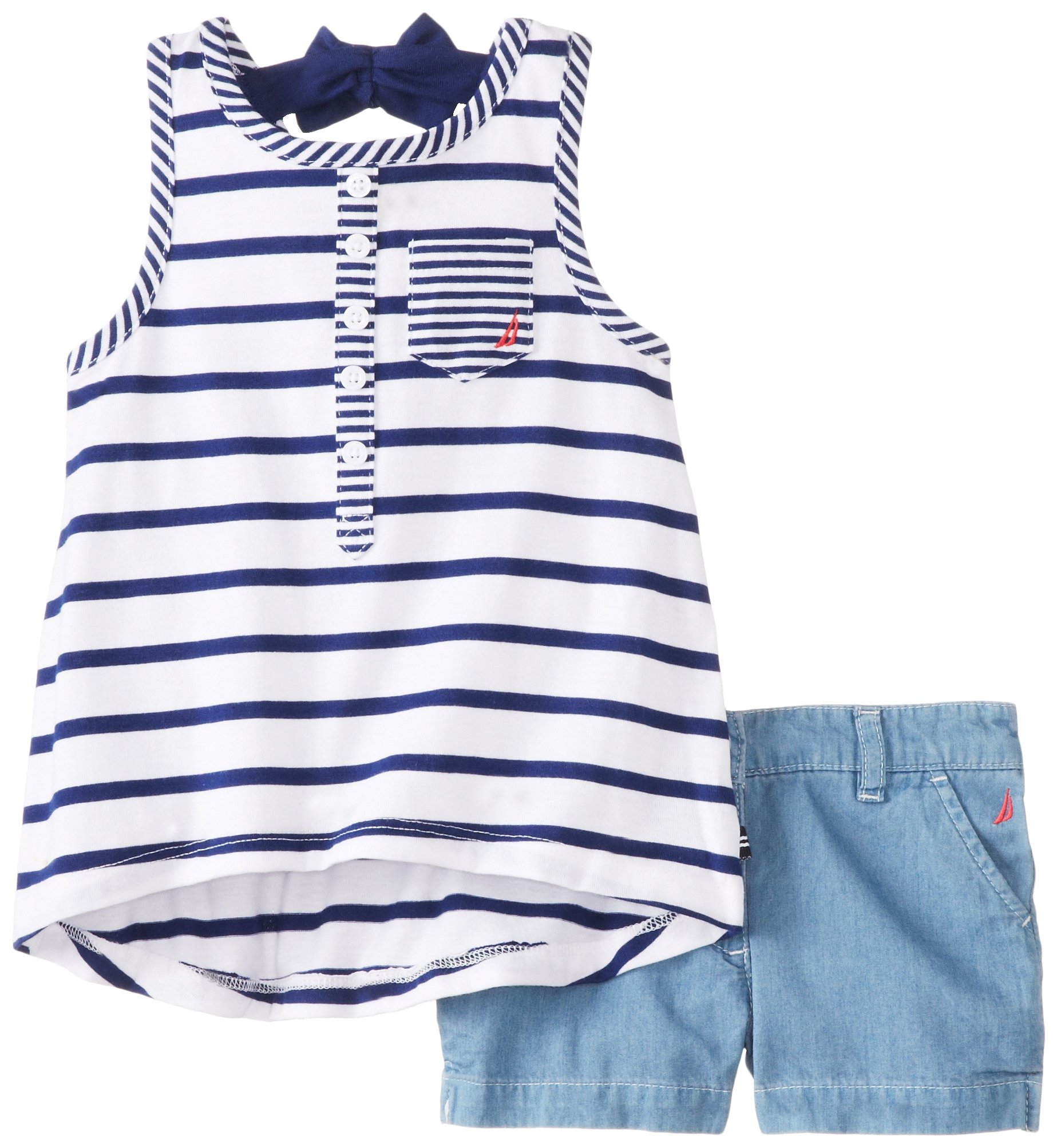 Nautica Girls' Stripe Trapeze Tank Shirt With Chambray Short