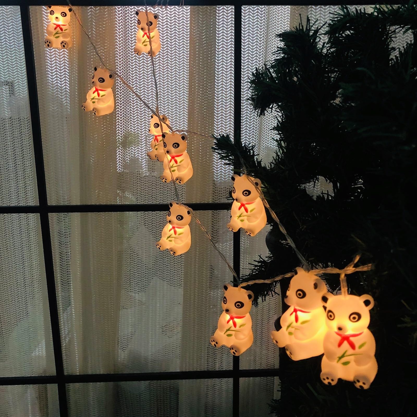 Riaxuebiy Panda Fairy Lights Length Panda String Lights Battery Operated for Bedroom Children Room Christmas Wedding Easter Decor (1.65m/10led, Tie Panda)