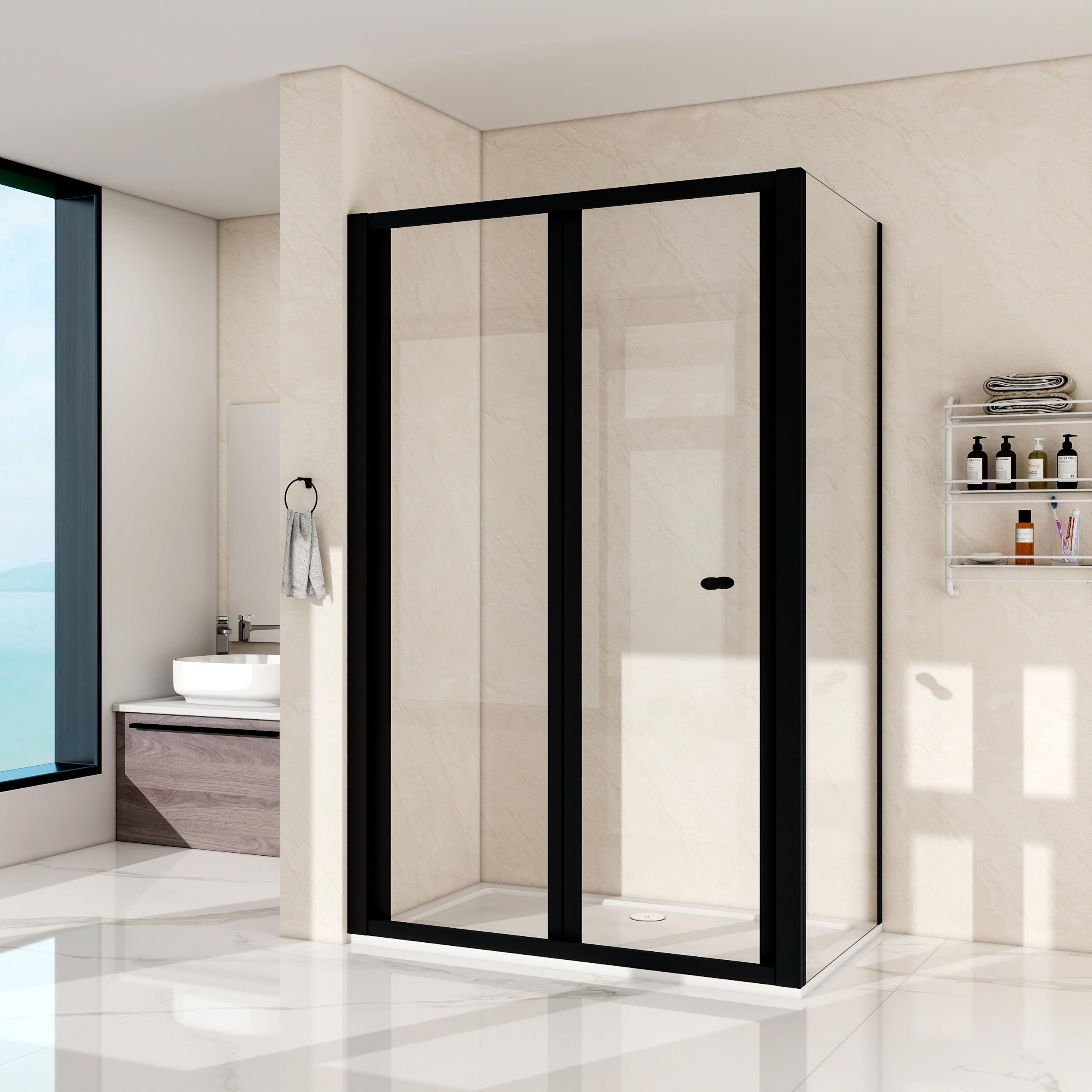 900mm Reversible Bi-Fold Black Shower Enclosure, 5mm Glass, Black
