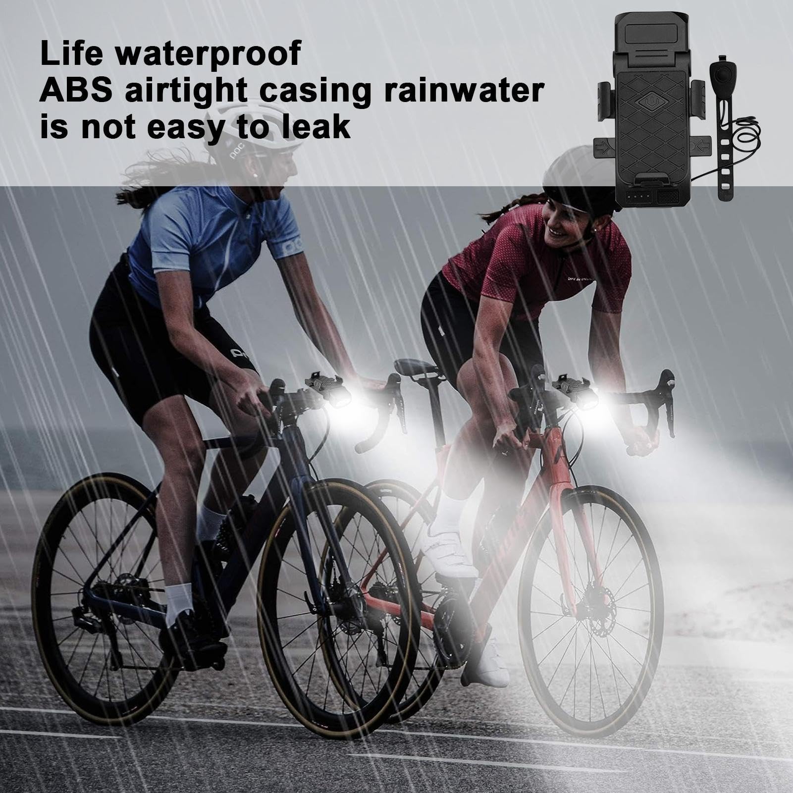 Luce anteriore per bici - Torcia a LED con Power Bank, set di luci per bicicletta 4 in 1 | Porta cellulare da bici impermeabile, clacson, luci anteriori e posteriori per ciclismo, ideale per uomini e