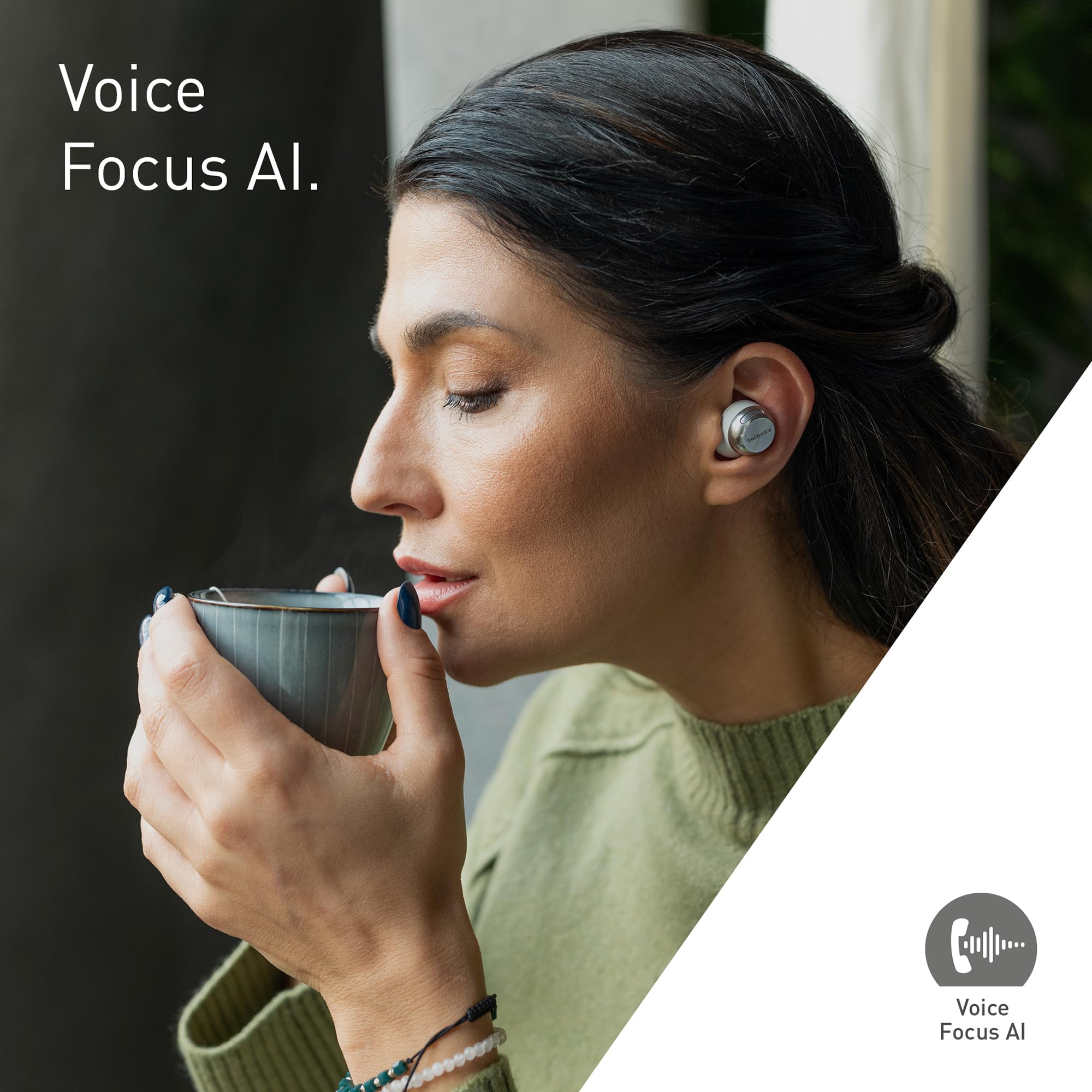 Technics EAH-AZ100E-K Écouteurs sans Fil avec Réducteur de Bruit, Bluetooth Multipoint, Voice Focus AI, Écouteurs Intra-Auriculaire Confortables, Noir