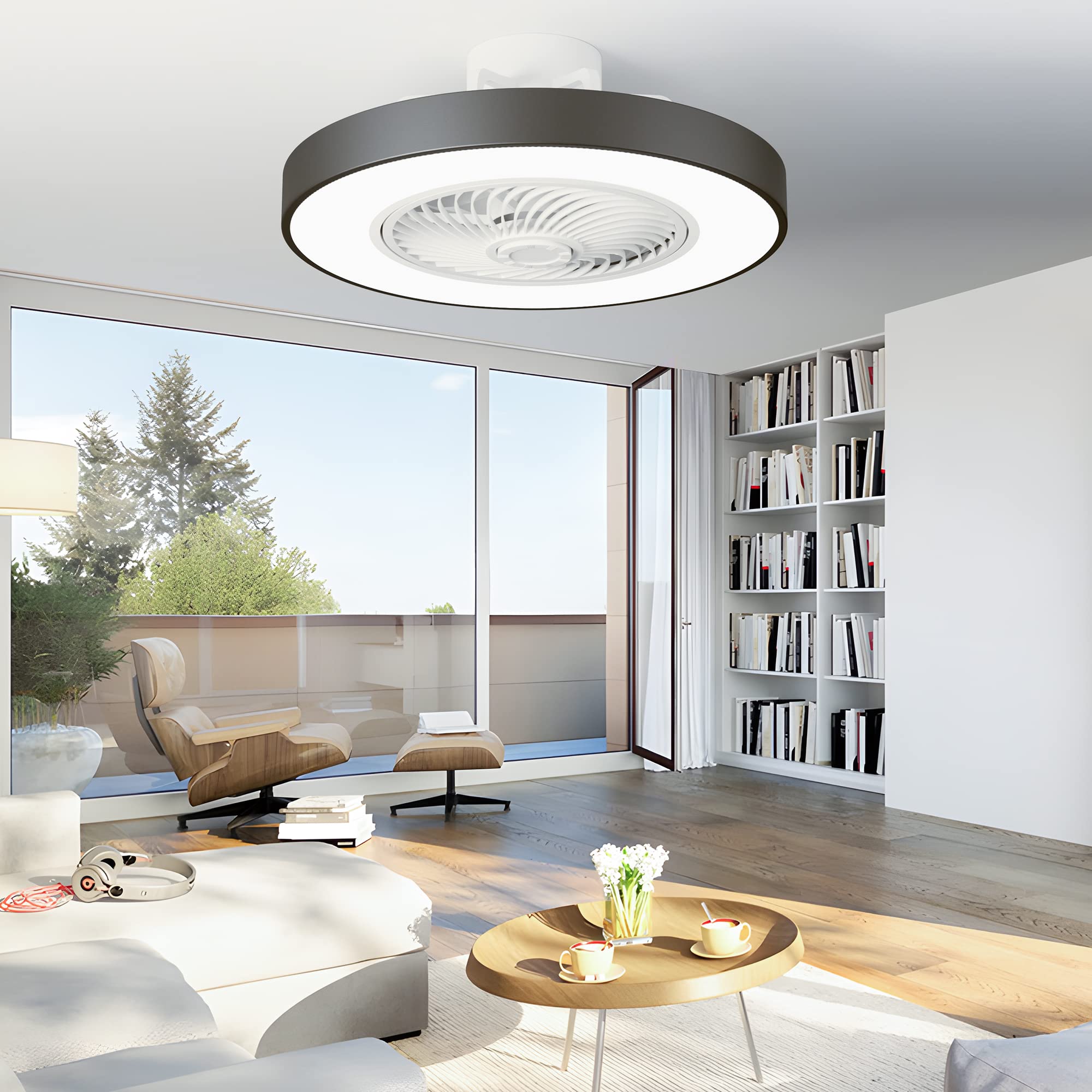 TOZING Bladeless Ceiling Fans with Lights and Remote, 20 in Black Low Profile Modern Ceiling Fan Flush Mount APP Control for Bedroom, Kids Room