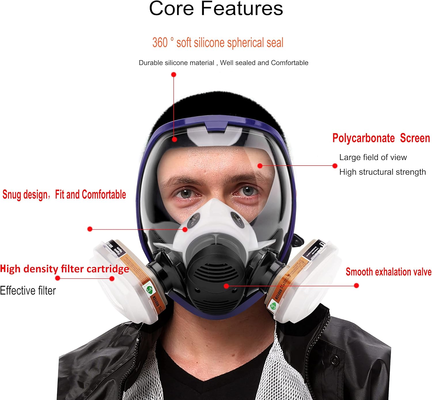 17in 1 Reusable Full Face Respirator Widely Used in Paint Sprayer, Chemical,Woodworking,Dust Protector