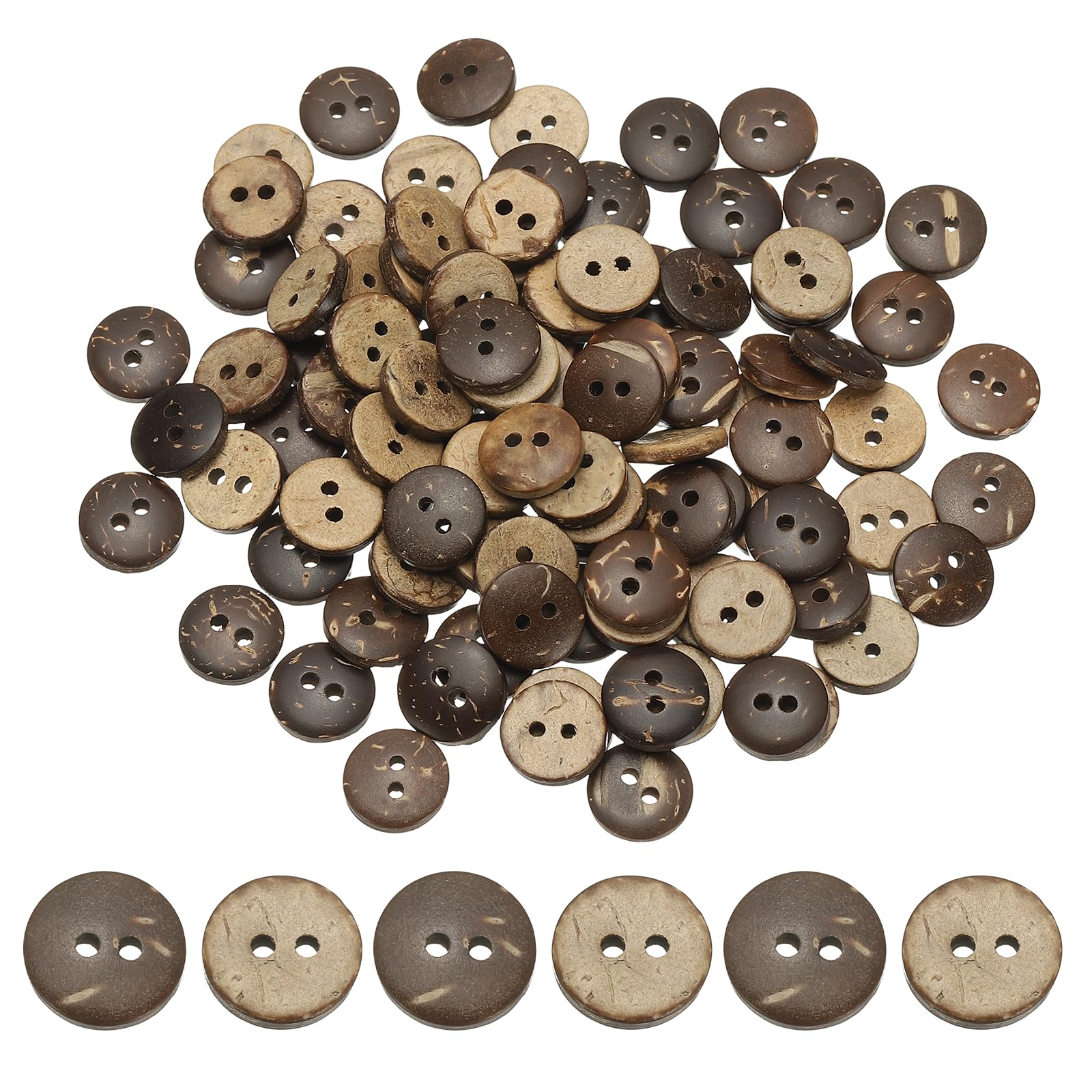 Natural Coconut Shell Buttons, 2 Holes Wooden Buttons - Fitting for (Sewing - DIY Crafts - Decorations - Shirt Clothing) 100 Pcs & 10 mm & Brown