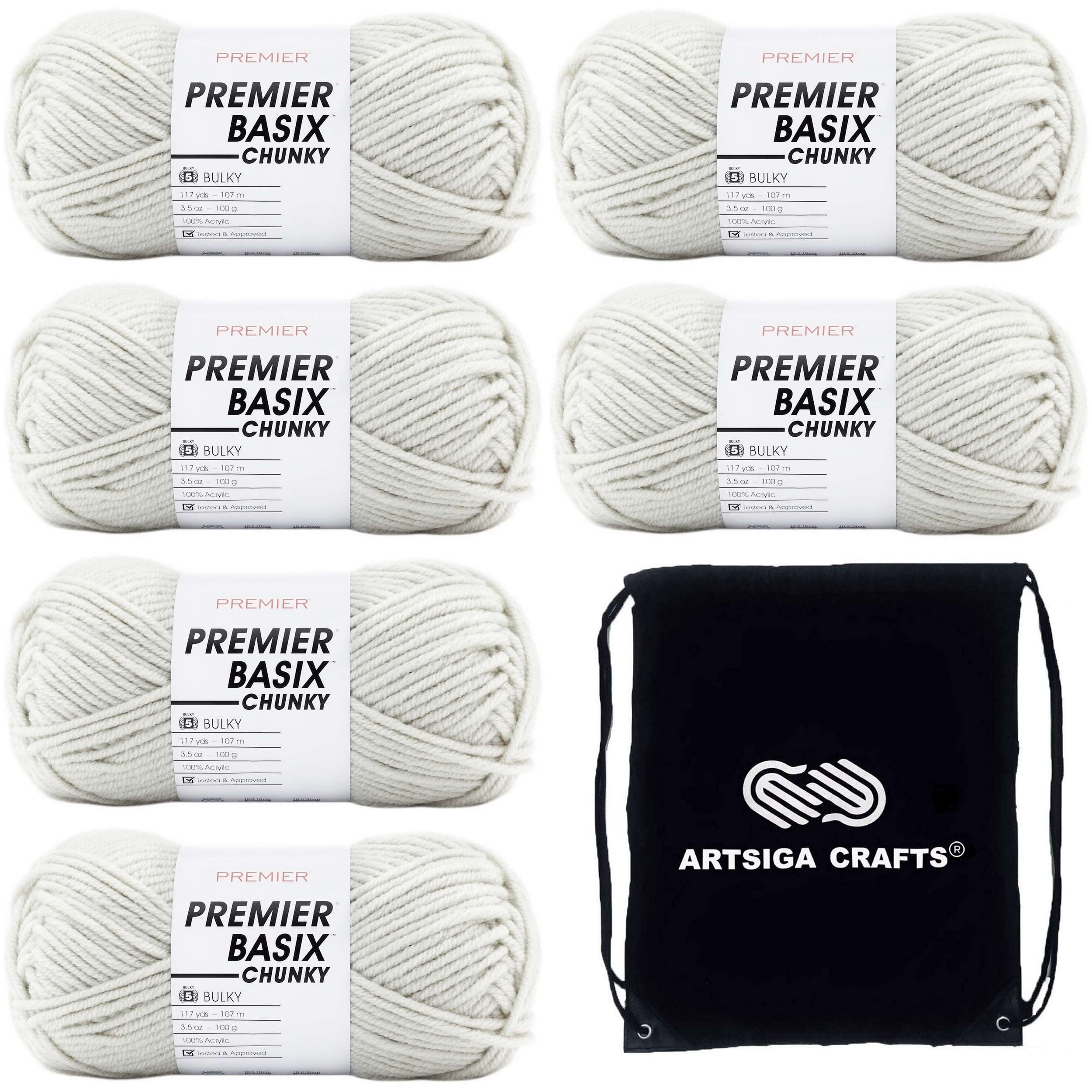 Premier Knitting Yarn Basix Chunky Mist 1145-40 (6 Pezzi) Stesso Lotto Di Tintura, Chunky Bulky #5, Morbido, 100% Acrilico, Con 1 Sacchetto Artsiga Craft-image