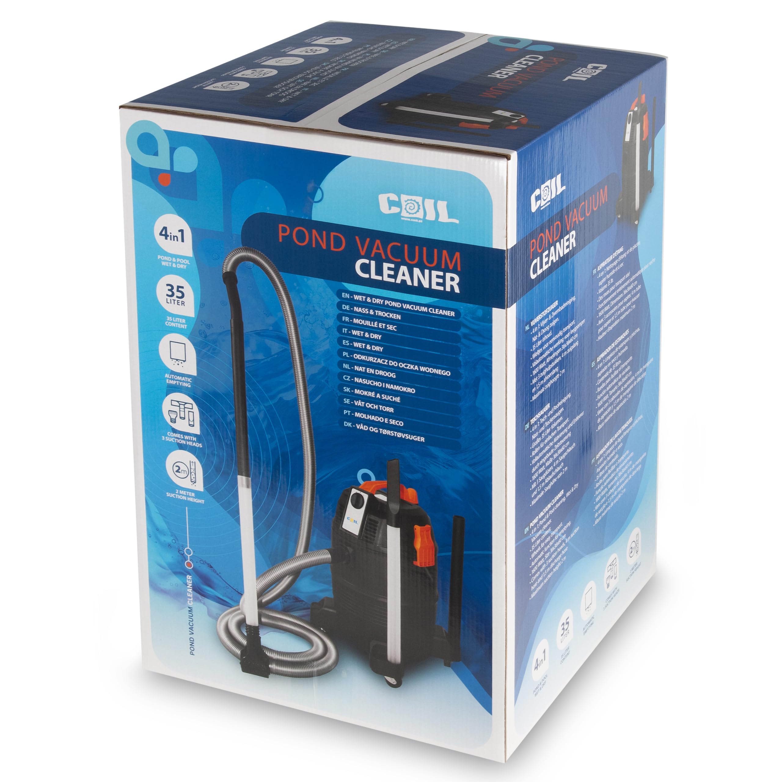 COIL Aspirateur de boues de bassin, aspirateur de boue, aspirateur de piscine, réservoir (35 l), fonction ventilateur, deux modes de fonctionnement, puissance d'aspiration : 18 KPa, 1600 W