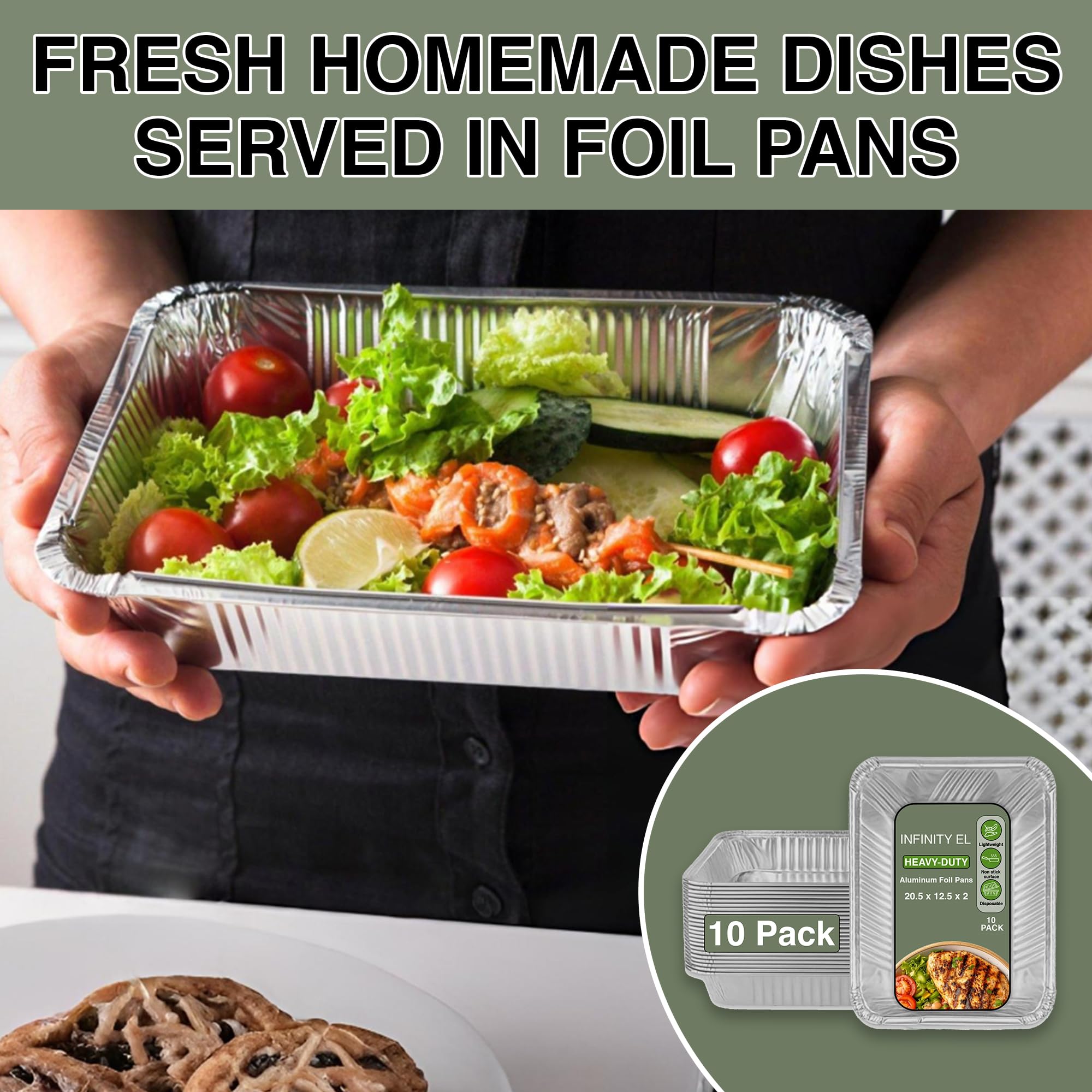 Sartenes de papel de aluminio resistentes de 20.5 x 12.5 x 3.5 pulgadas, sartenes de vapor poco profundas de tamaño completo, perfectas para catering, hornear y preparar comidas, bandeja de servir de
