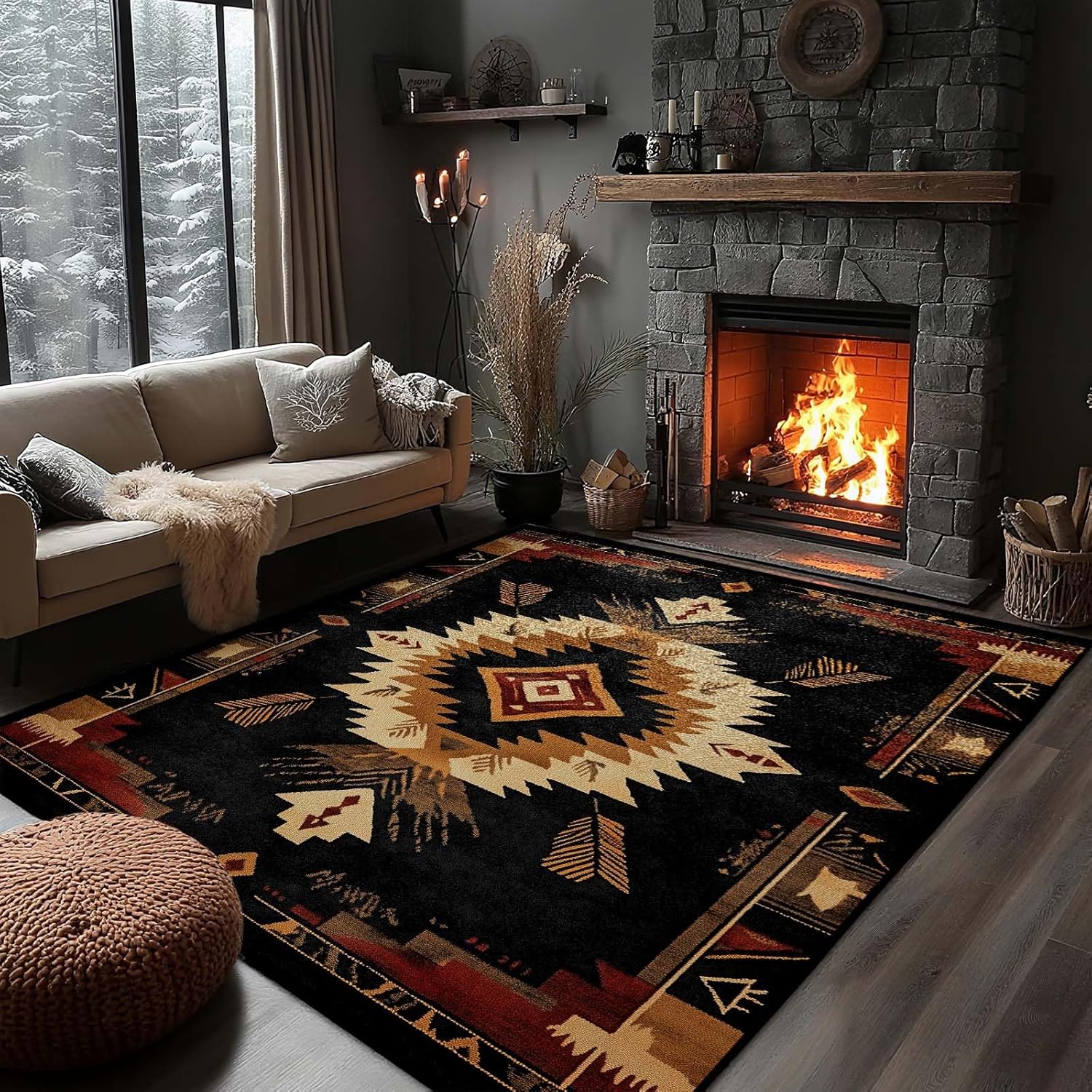 9x12 Southwestern Rug, Aztec Rug, Southwestern Area Rugs, Native American Tribal Rugs, Aztec Navajo Carpet for Living Room, Washable Non Slip Soft Low Pile Indian Navajo Carpet