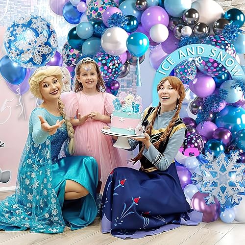 Miniatura 2 de Arco de globos de invierno del país de las maravillas, 125 globos de copo de nieve de 1218 pulgadas, globos de confeti metálico azul morado con