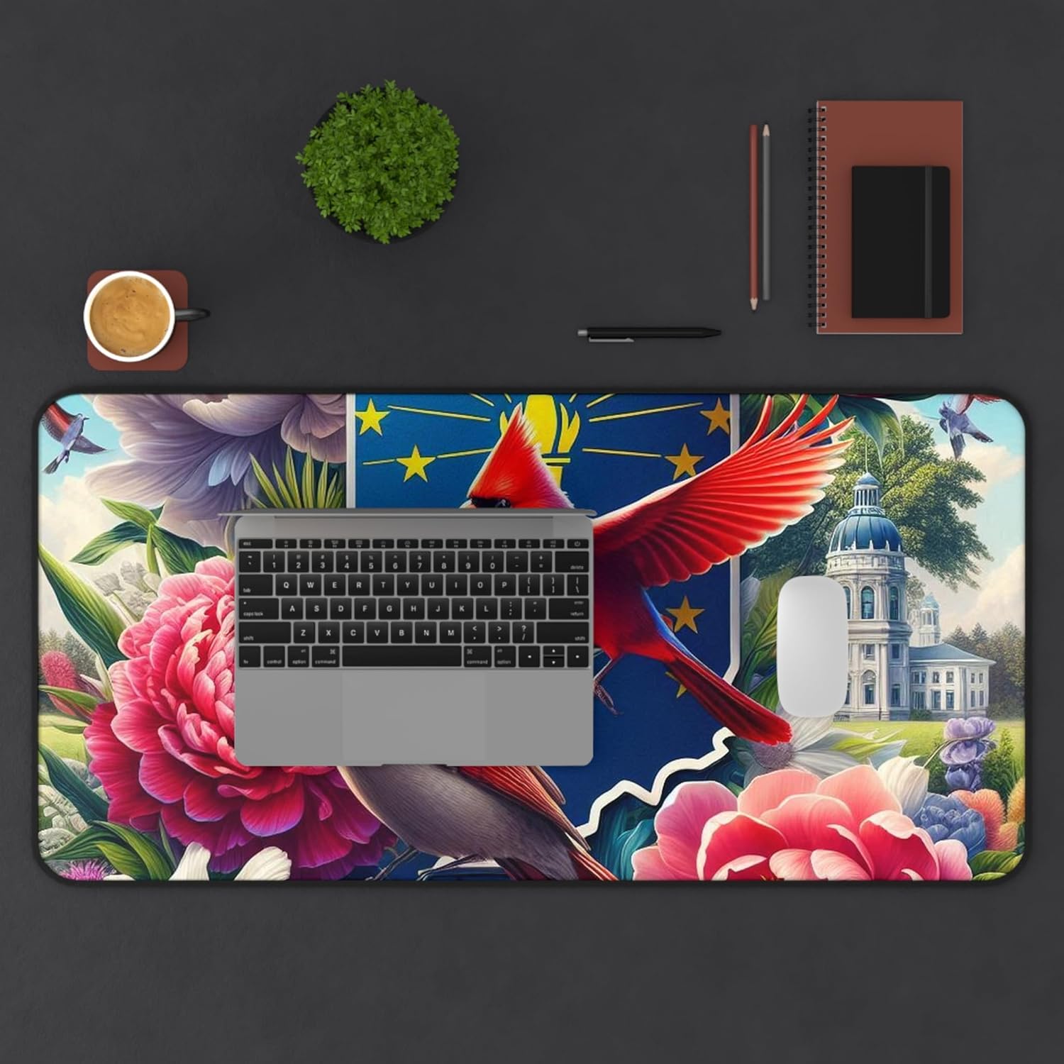 Indiana State Symbols Desk Mat - Vibrant Colors & Premium Quality