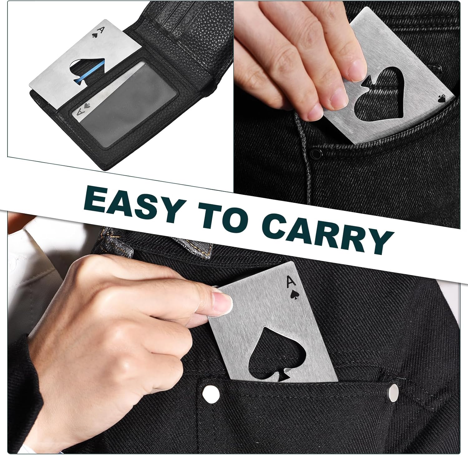 uxcell 50pcs Ace of Spades Bottle Opener, Stainless Steel Credit Card Size Beer Bottle Opener for Wallet Pocket, Can Cap Openers for Wedding Party Bridal Shower Present, Silver