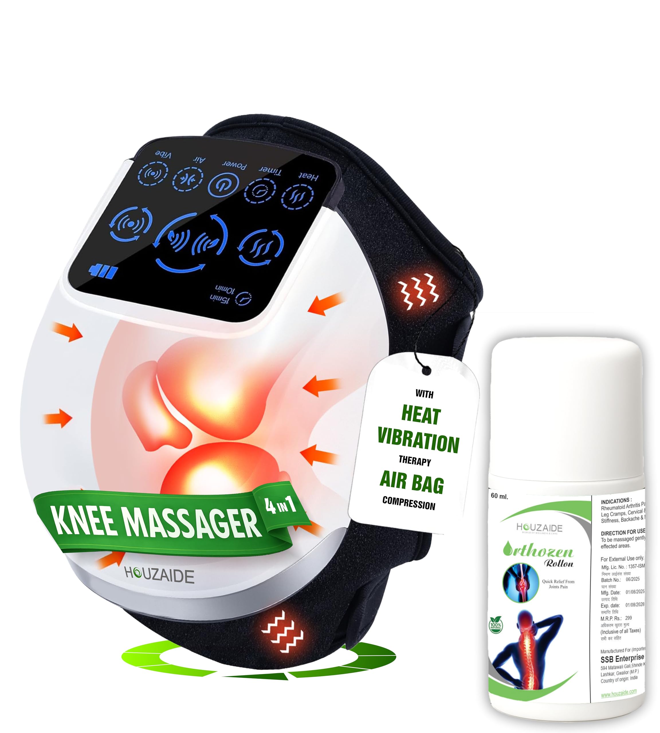 HOUZAIDE Smart Knee Massager for joint pain relief | Advance upgraded version with human hand like massage, vibration and heat therapy with Orthozen Roll-on | Raksha Bandhan Gift Option-image-29
