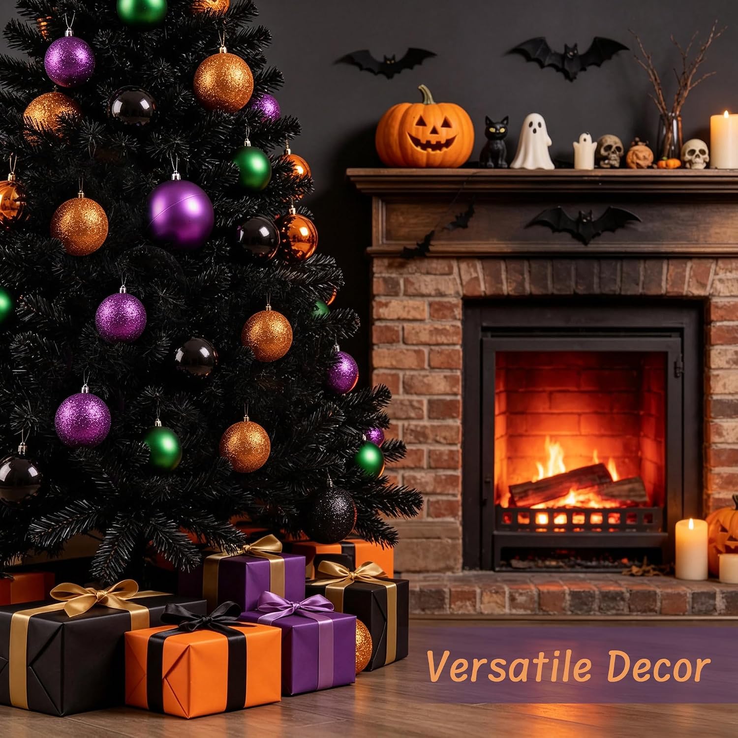 50ct Halloween Ornaments Tree Decoration, Black Green Orange Purple