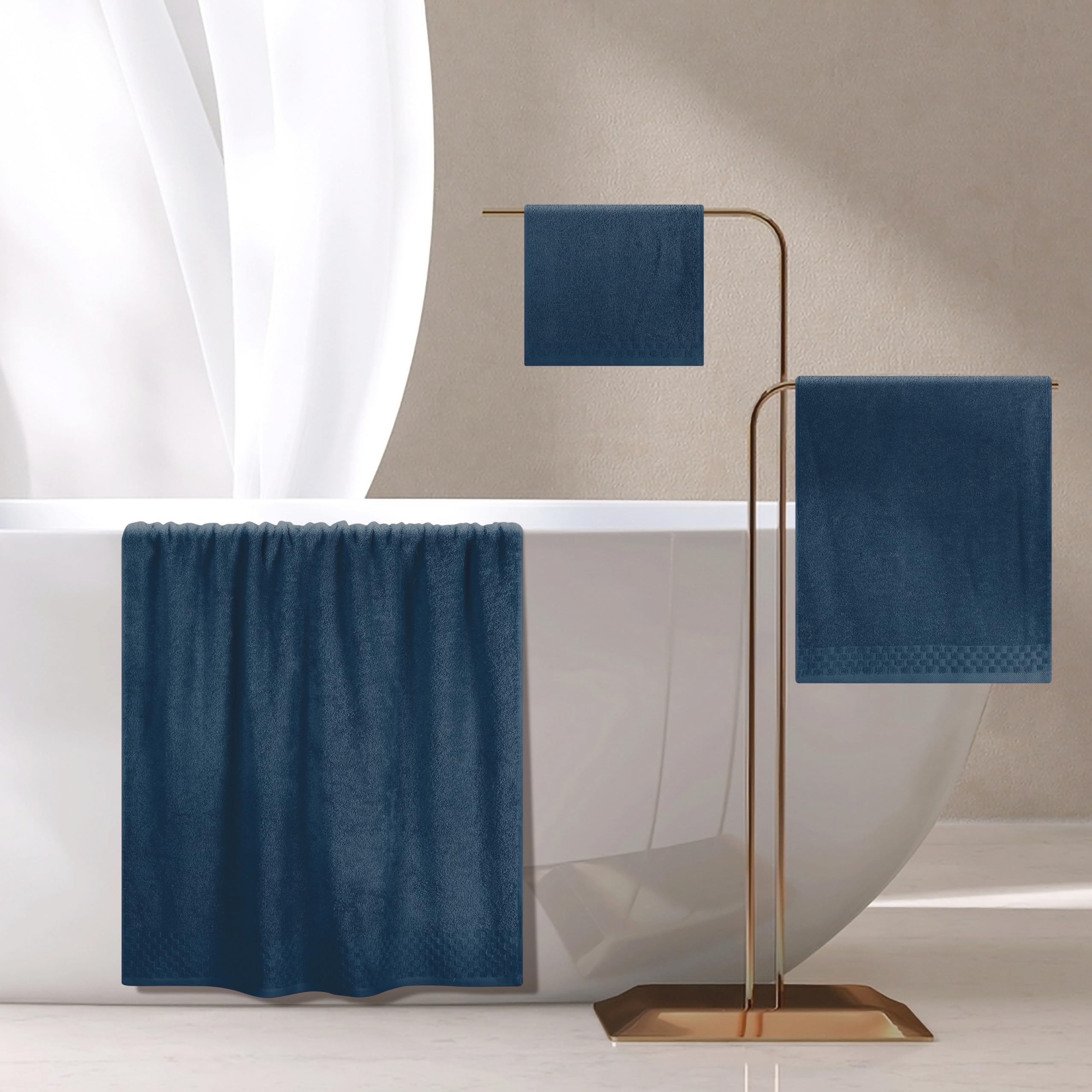 MyOwn Ultra-weiches 3er-Pack Baumwoll-Handtuch-Set, enthält a übergroße Badetücher 70 x 140 cm, a Handtücher 40 x 60 cm und a Waschbetten 30 x 30 cm, Mineral Blau