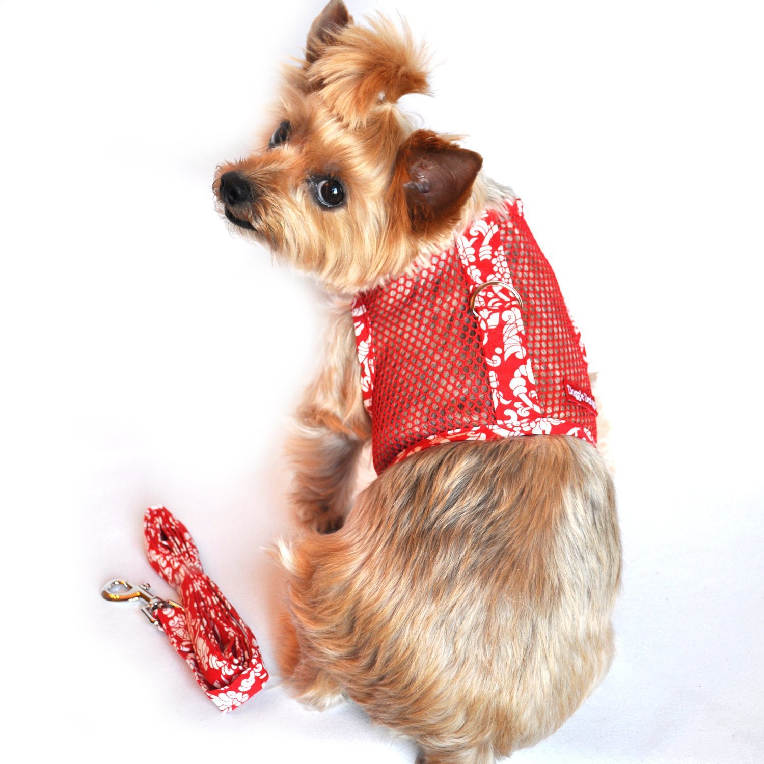 Cool Mesh Dog Harness - Dog Vest for Pets, Simple Step in and Go Design, Harness for Dogs with Leash, Hawaiian Hibiscus Red, Medium by Doggie Design