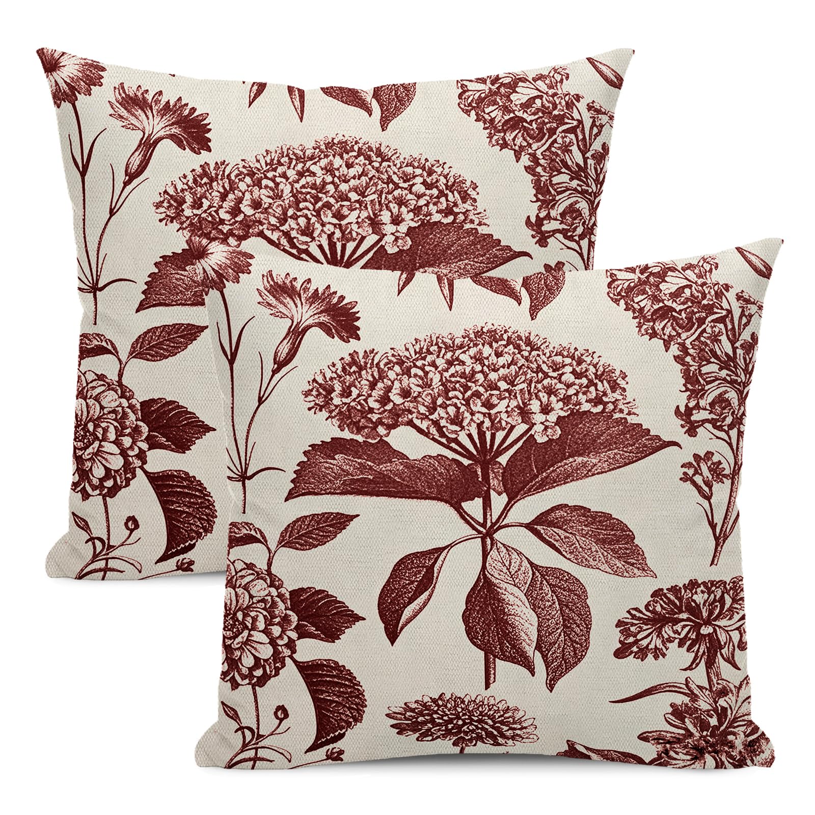 Yxuiyal Vintage Burgundy Floral Pillow Covers (Set of 2)