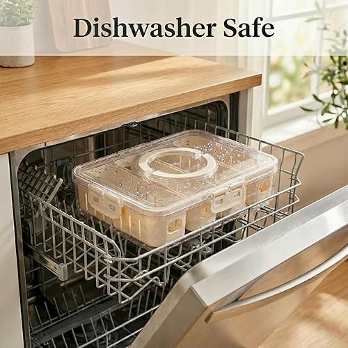 Vista 5 de [Dishwasher Safe] Salad Bar Containers for Fridge, Veggie Containers for Refrigerator, Salad Prep Containers for Fridge, Veggie Tray with Lid