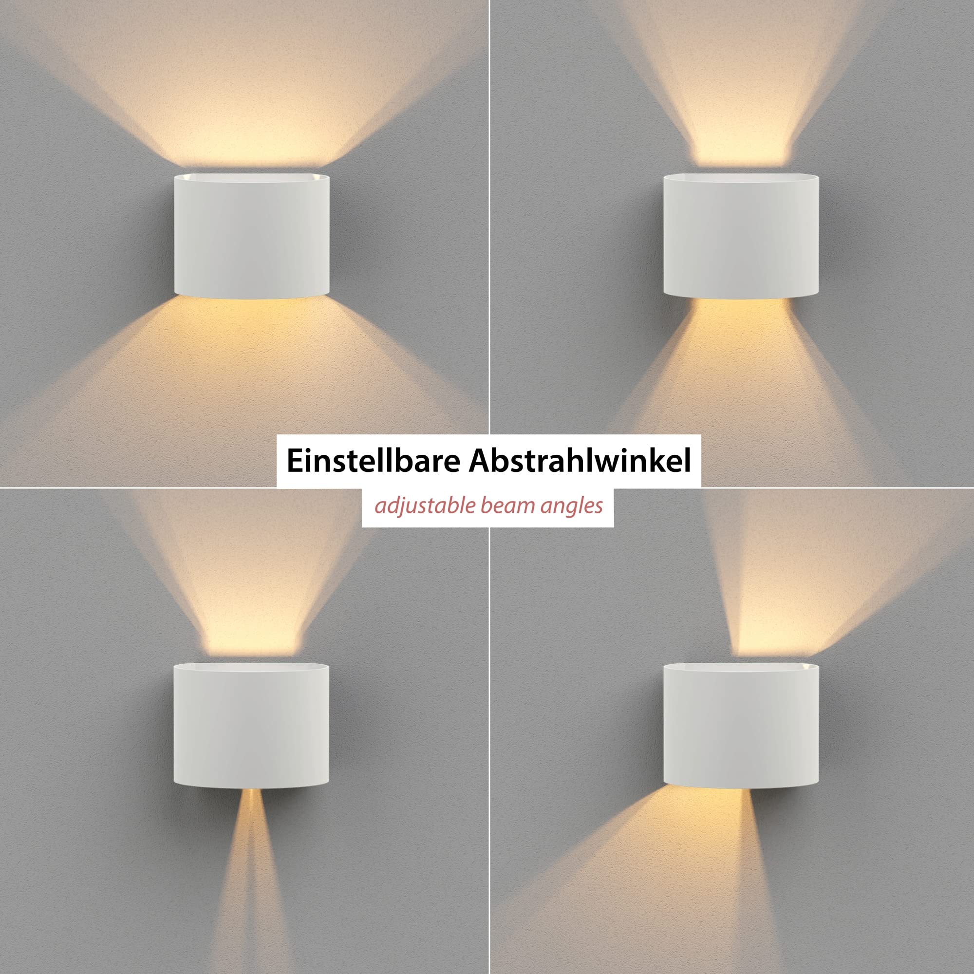 ledscom.de 8x Wandleuchte RUNEL für außen, IP65, Up-/Downlight, weiß matt, rund, 1x G9 max. 10W