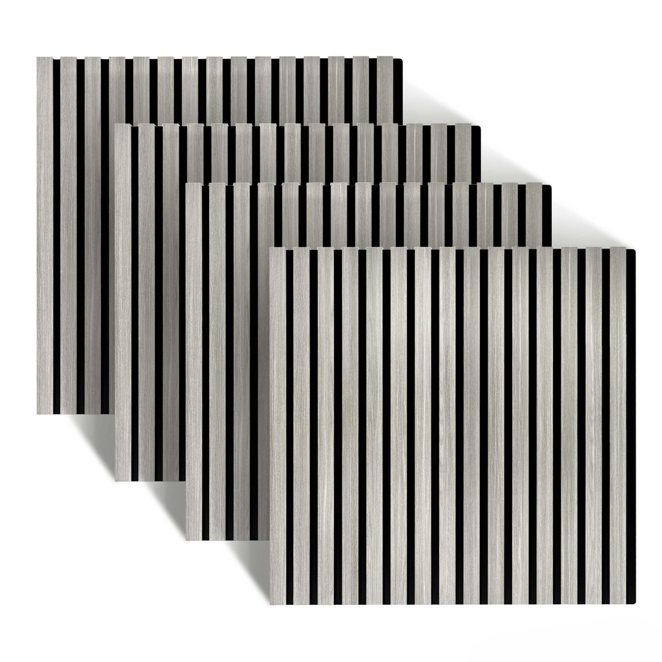 Paneles acústicos Relaxdays, Juego de 4, 60 x 60 cm, Aislamiento acústico y Revestimiento, Chapado en Roble, Gris Claro