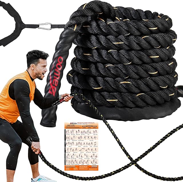 DAWOO Battle Ropes 38mm*9/12/15m with Protective Cover Heavy Exercise Rope for Home, Gyms Fitness, Strength Training, CrossFit and More