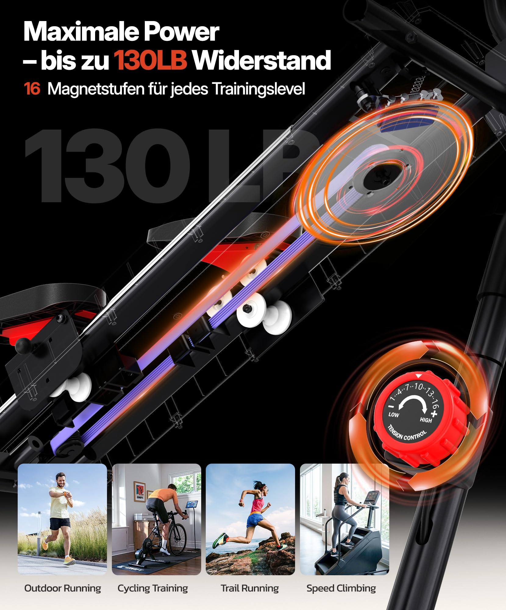YOLEO Magnetischer Stair Stepper für Zuhause, 16-stufiger Widerstand, klappbarer Treppensteiger mit 71 cm Schrittlänge, leiser Heimtrainer mit Handlauf, Pulssensor & LCD
