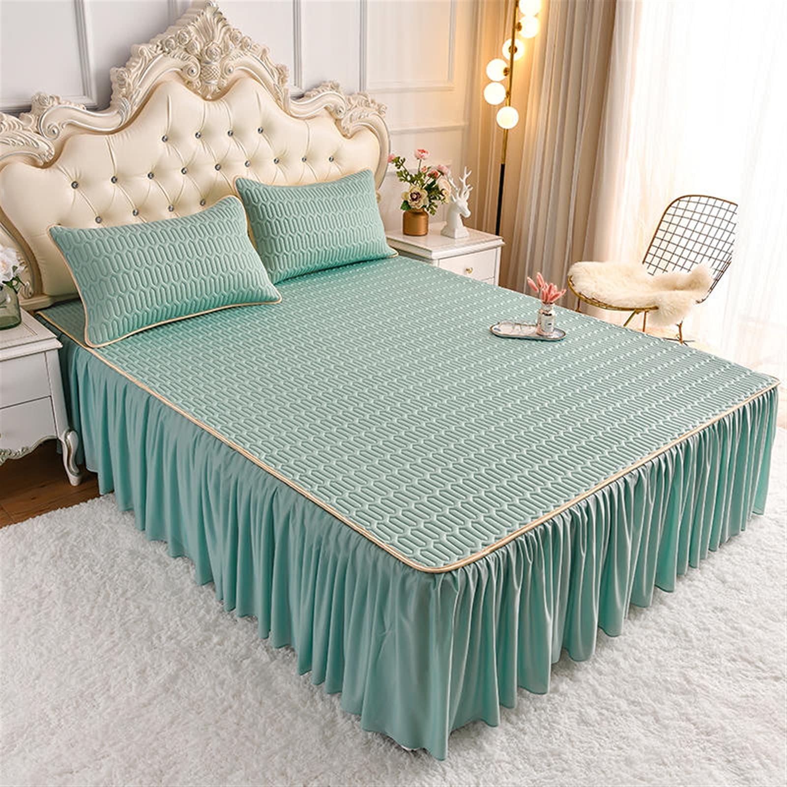 Jupe de lit en coton chic | Couvre-lit plissé haut de gamme pour chambre élégante