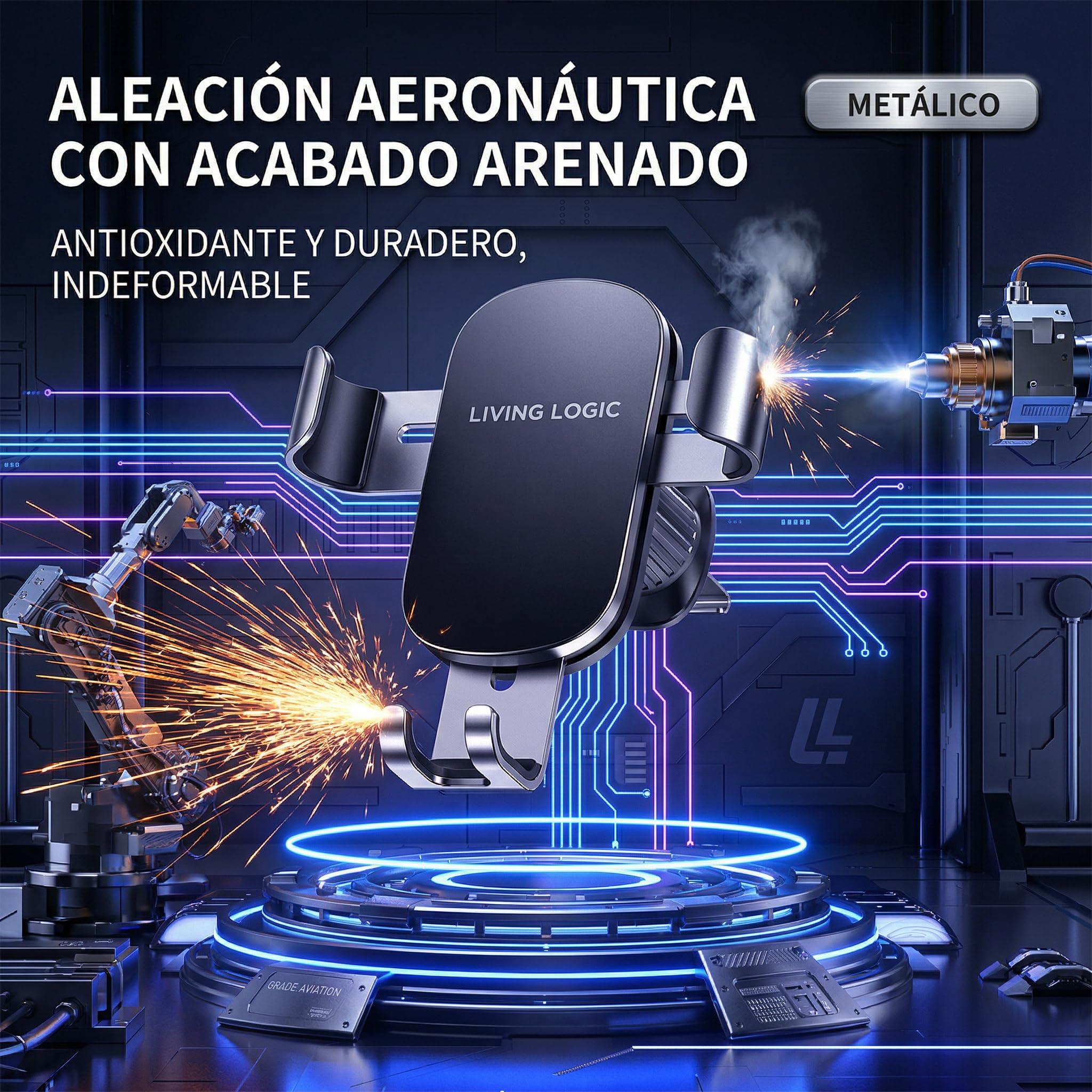 Soporte Móvil Coche Rejilla con Gancho Metálico, Soporte Teléfono Coche 360° con Una Mano, Porta Móvil Coche Universal Compatible iPhone y Android + Rompe Lunas y Corta Cinturón — view 6