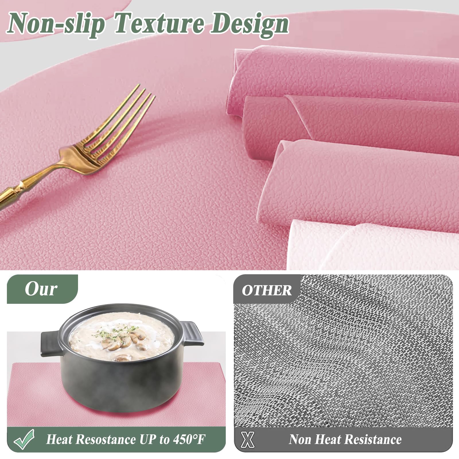 YUNJUER 4 Silicone Placemats + 4 Washable Coasters, Heat-Resistant 450 °F - Image 3