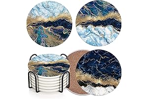 Britimes Boho Chic Blue Marble Coasters with Holder