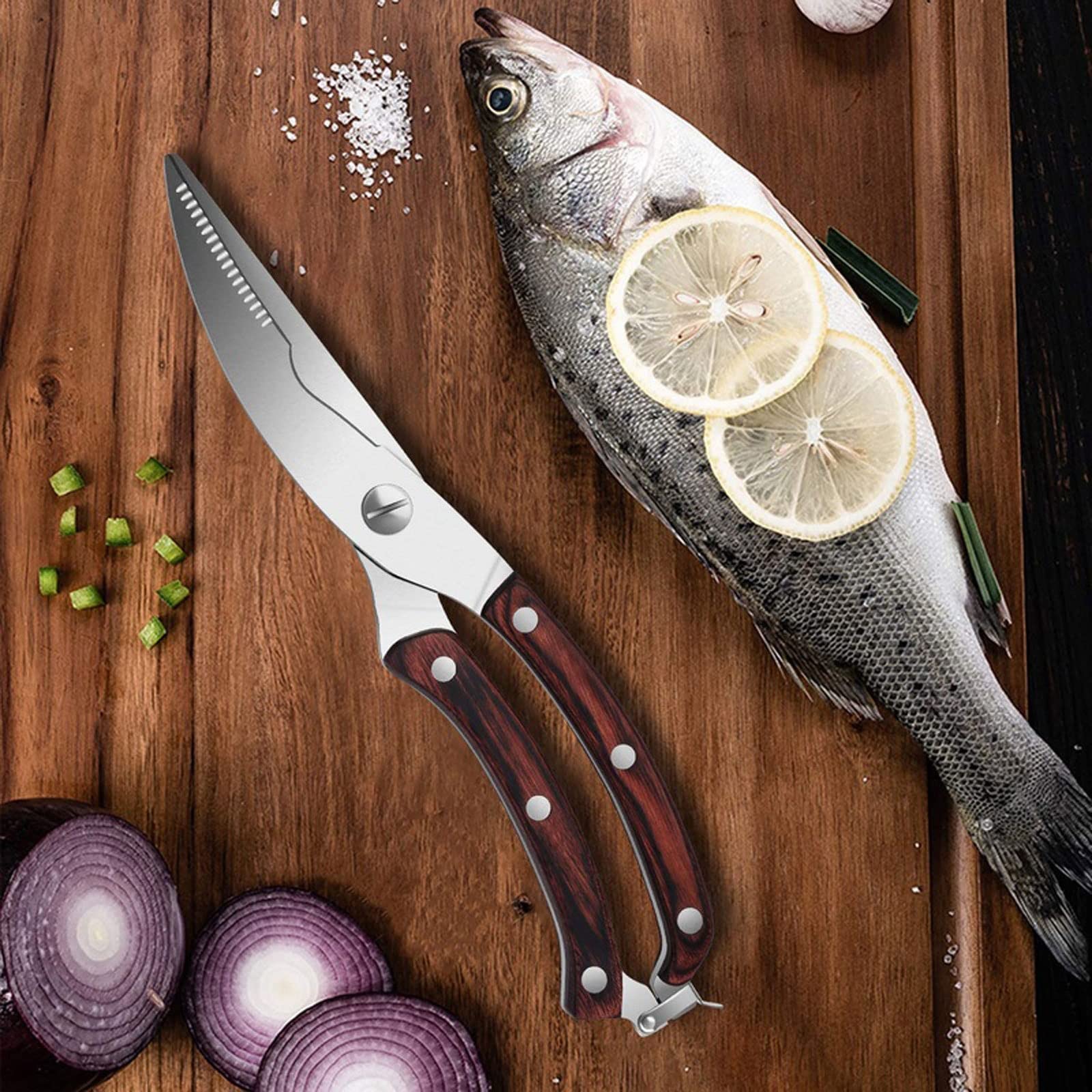 Tijeras de cocina Tijeras de cocina Tijeras de acero inoxidable con resorte de hueso de pollo con cierre de seguridad