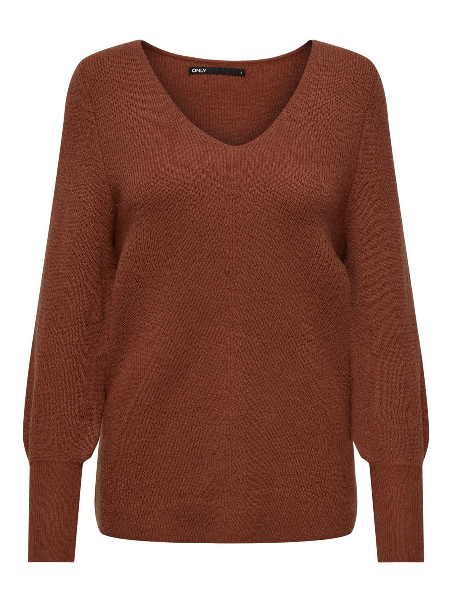 A/S ONLATIA Women's L/S V-Neck Cuff KNT NOOS Pullover, Roasted Russet/Detail: W. Melange, S, Roasted Russet/Detail:w. Melange, S