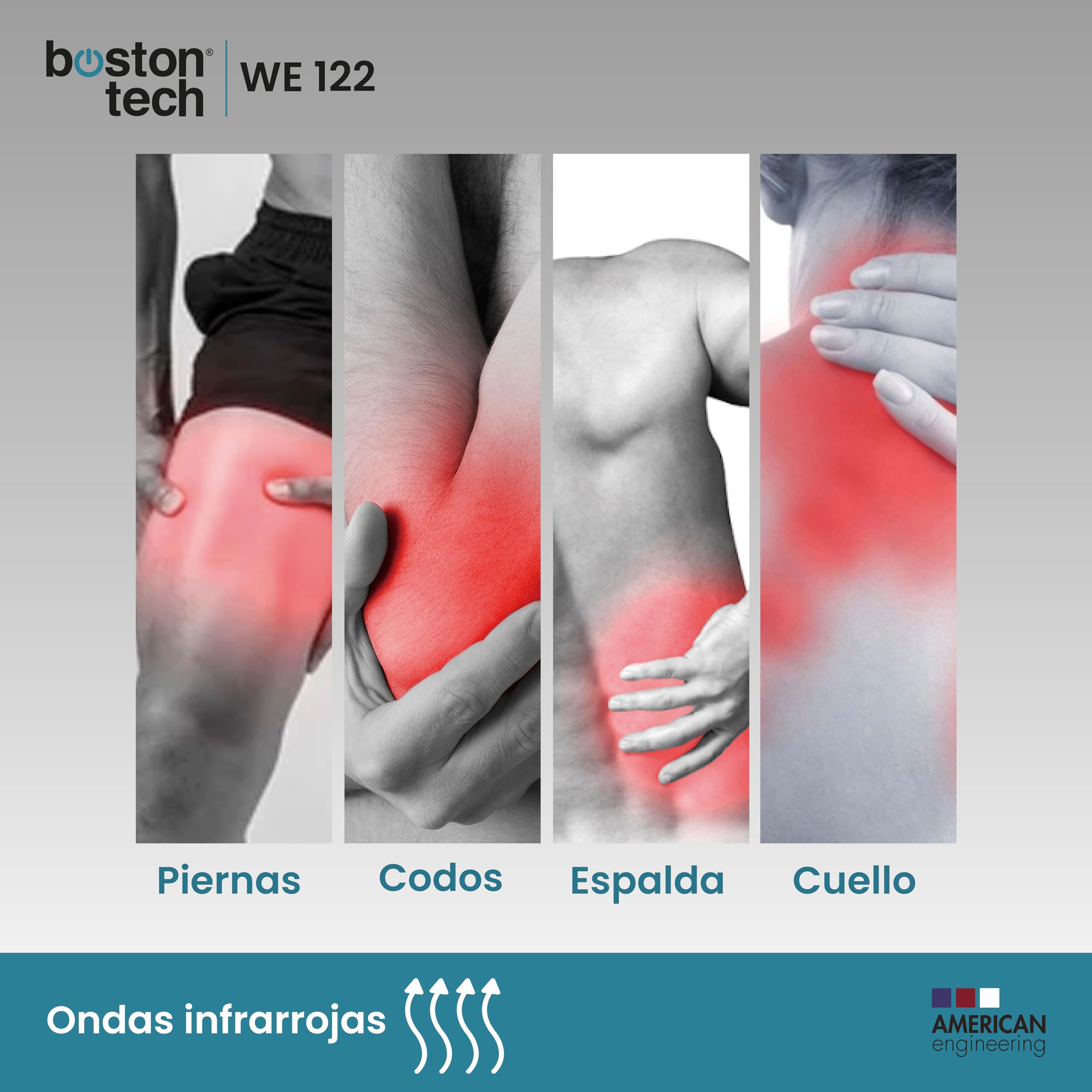 Boston Tech WE122 Lámpara de infrarrojos sobremesa fisioterapia dispositivo Termico potencia 200W alivio dolores y tensiones musculares 3 niveles de inclinación Temporizador y proteccion ocular.
