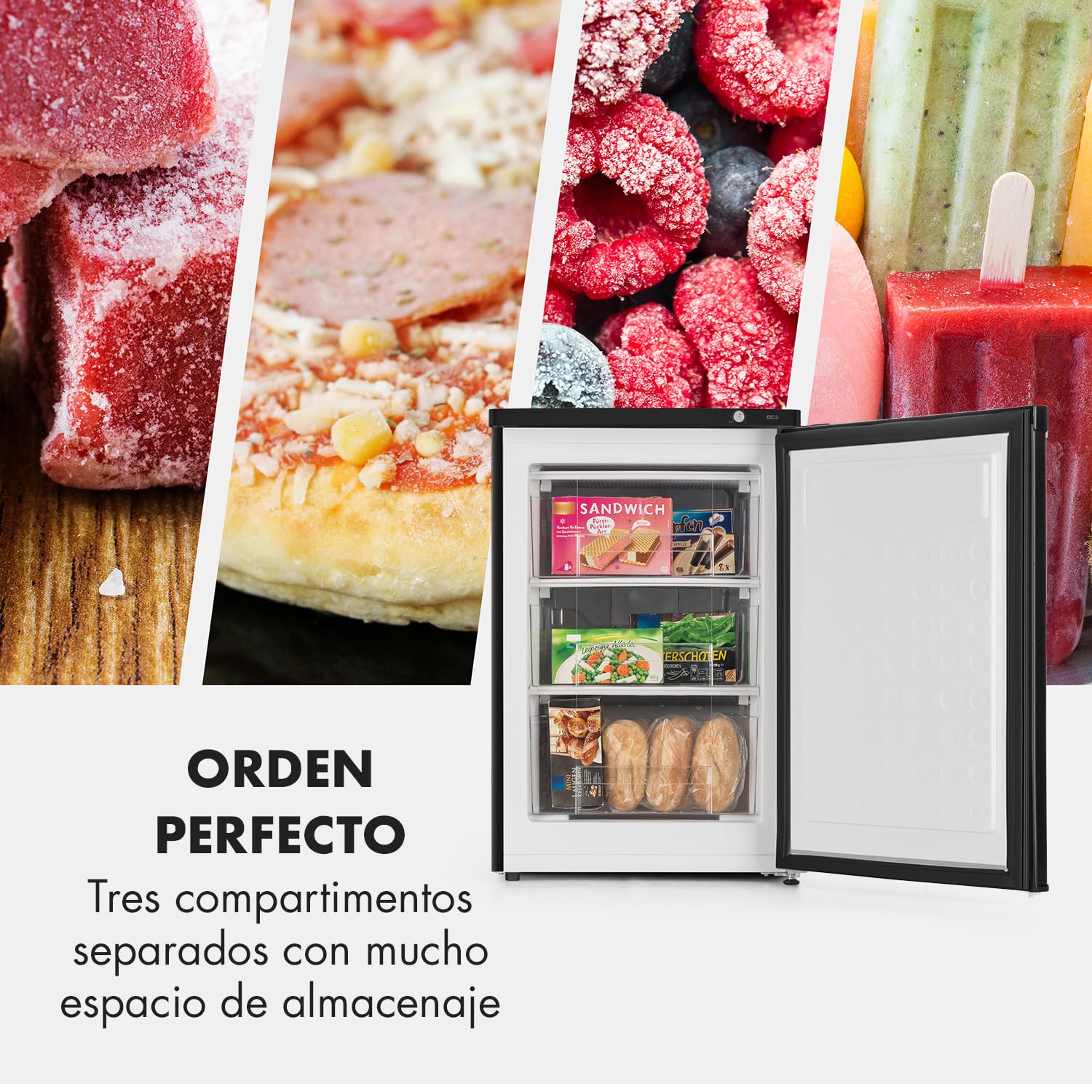 Klarstein Congelador Pequeño Vertical Portatil, Mini Congelador Silencioso Casa y Oficina, Congeladores Capacidad 80 l. con Estante, Eficiencia Energética, Estante, Departamento Hielos y Rascador