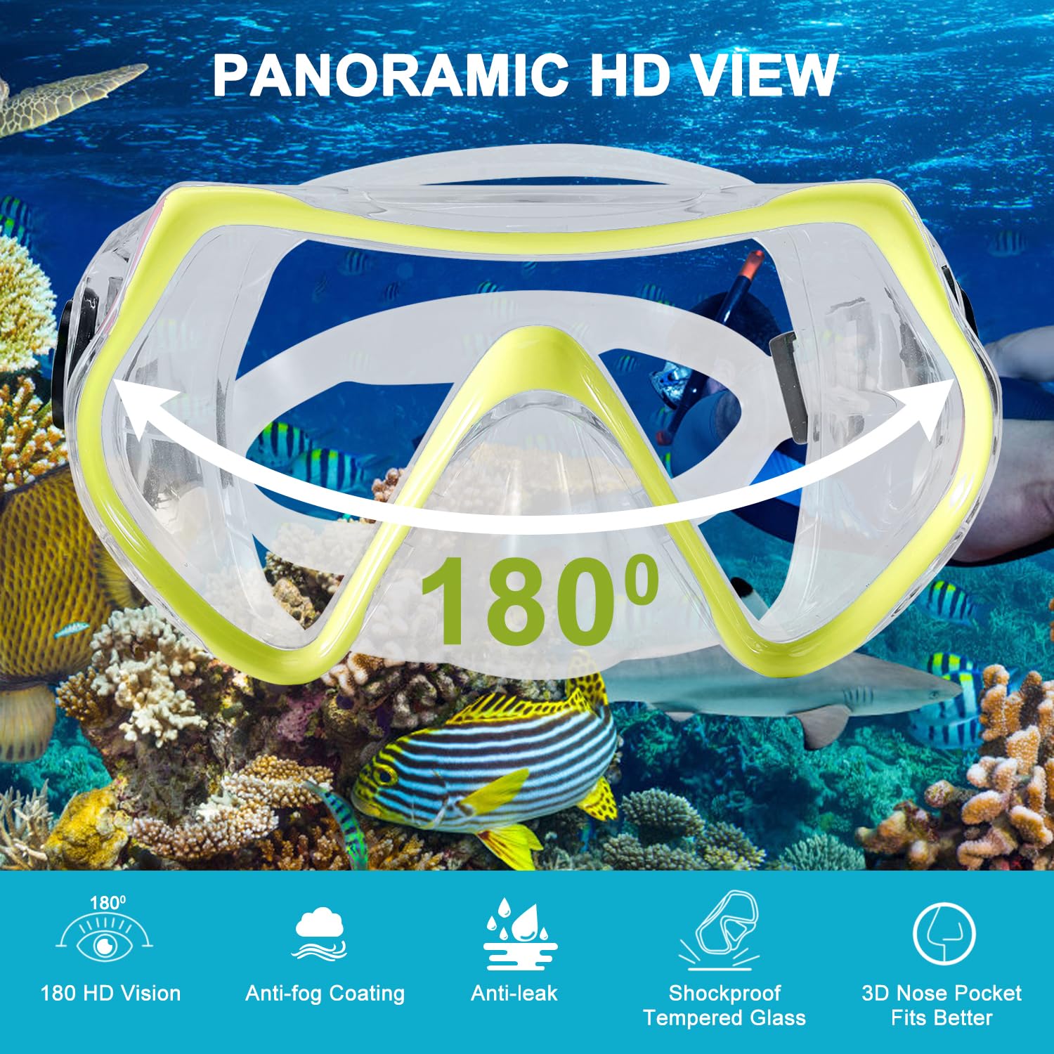 APLOS Masque Plongée Adulte-Masque Tuba Anti-Buée Champ de Vision Panoramique Anti-Fuite Masque Snorkeling Adulte et Tuba pour la Plongée en Apnée, la Plongée en Apnée, la Natation