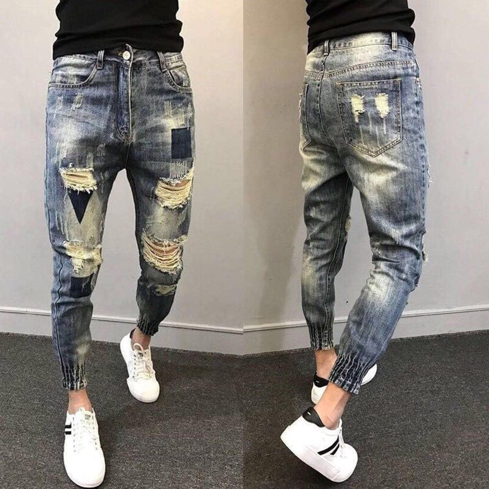 Fashion Social Spirit Guy Broken Hole Pants Trend Beam feet Teenagers Harem  Pants Jeans Men's Slim feet Pants : Amazon.ca: Clothing, Shoes \u0026 ...