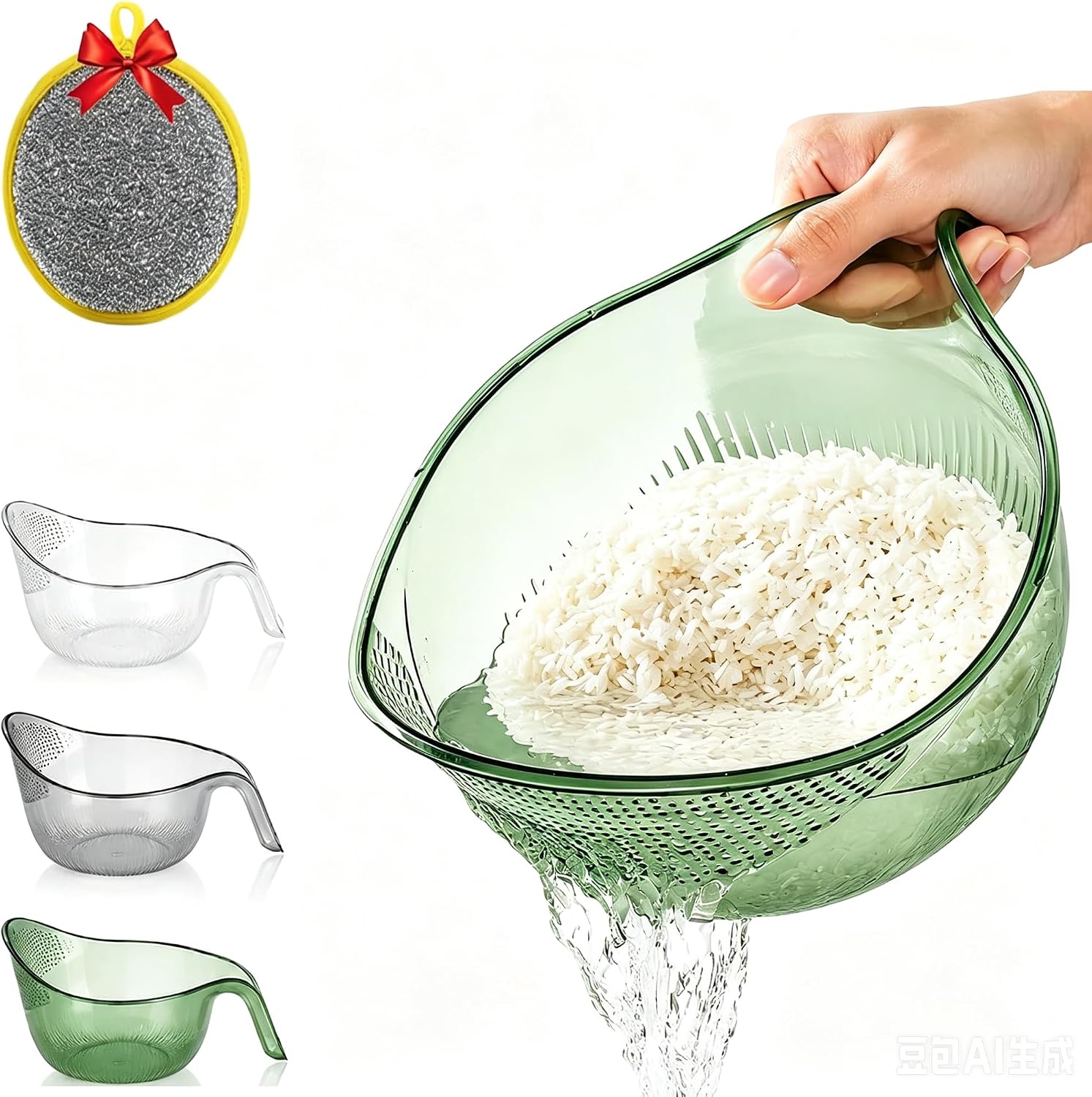 Rice Washer Strainer, 9x5 Inch BPA-Free Plastic with Fine Holes & Ergonomic Handle, Multifunctional Fruit & Vegetable Washing Bowl, Compact, Lightweight for Efficient Draining & Rinsing