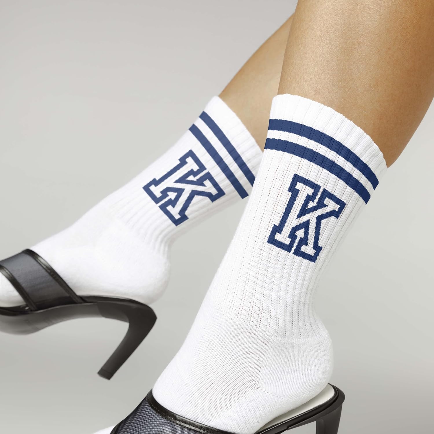 Striped Initial Socks with the Letter in Navy Blue, Socks for Adult, Teens, Men&Women Socks, Gifts for Friends, Family, etc. - Image 4