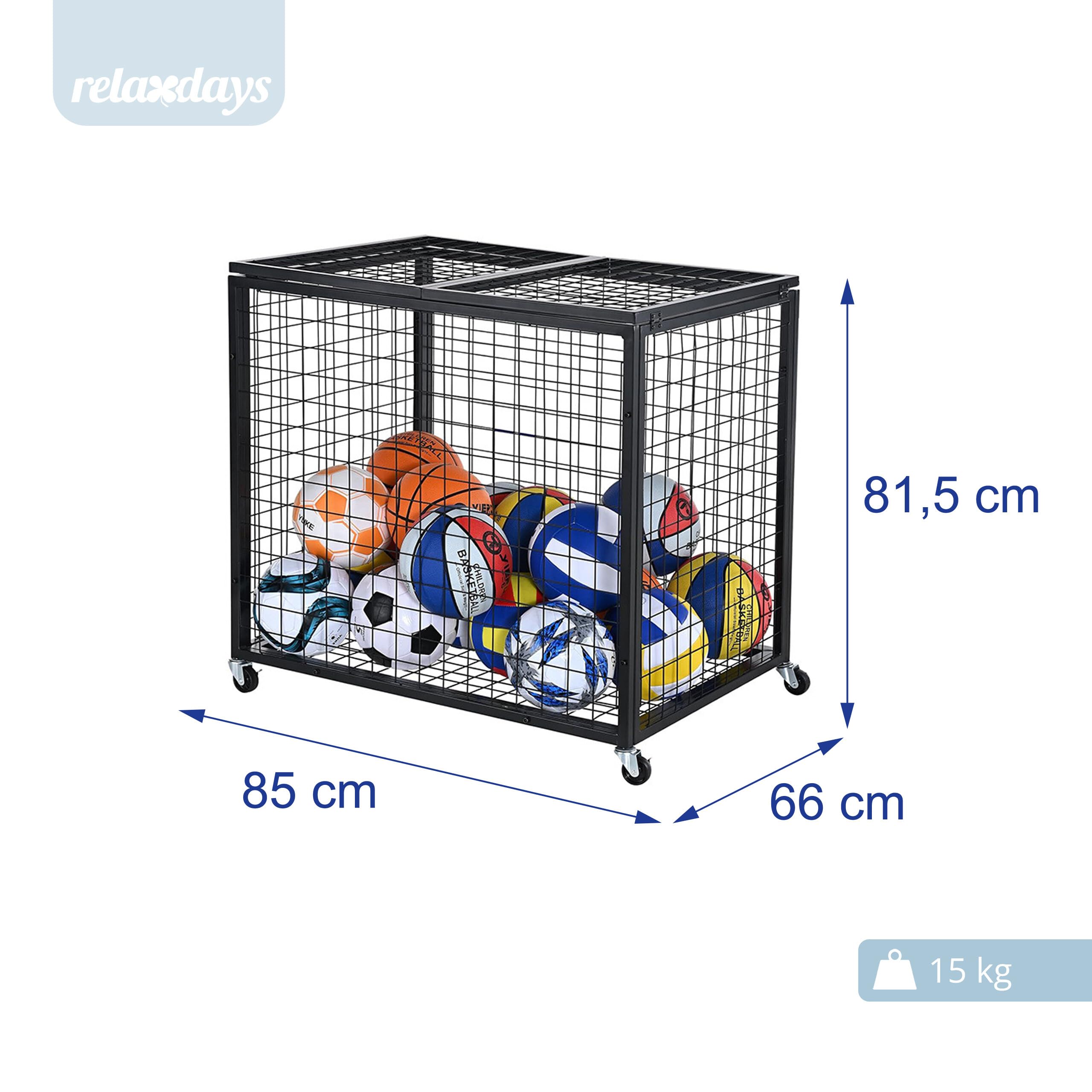 Relaxdays Ballwagen, 4 Rollen, Bremsen, HBT: 81,5 x 85 x 66 cm, schwarz