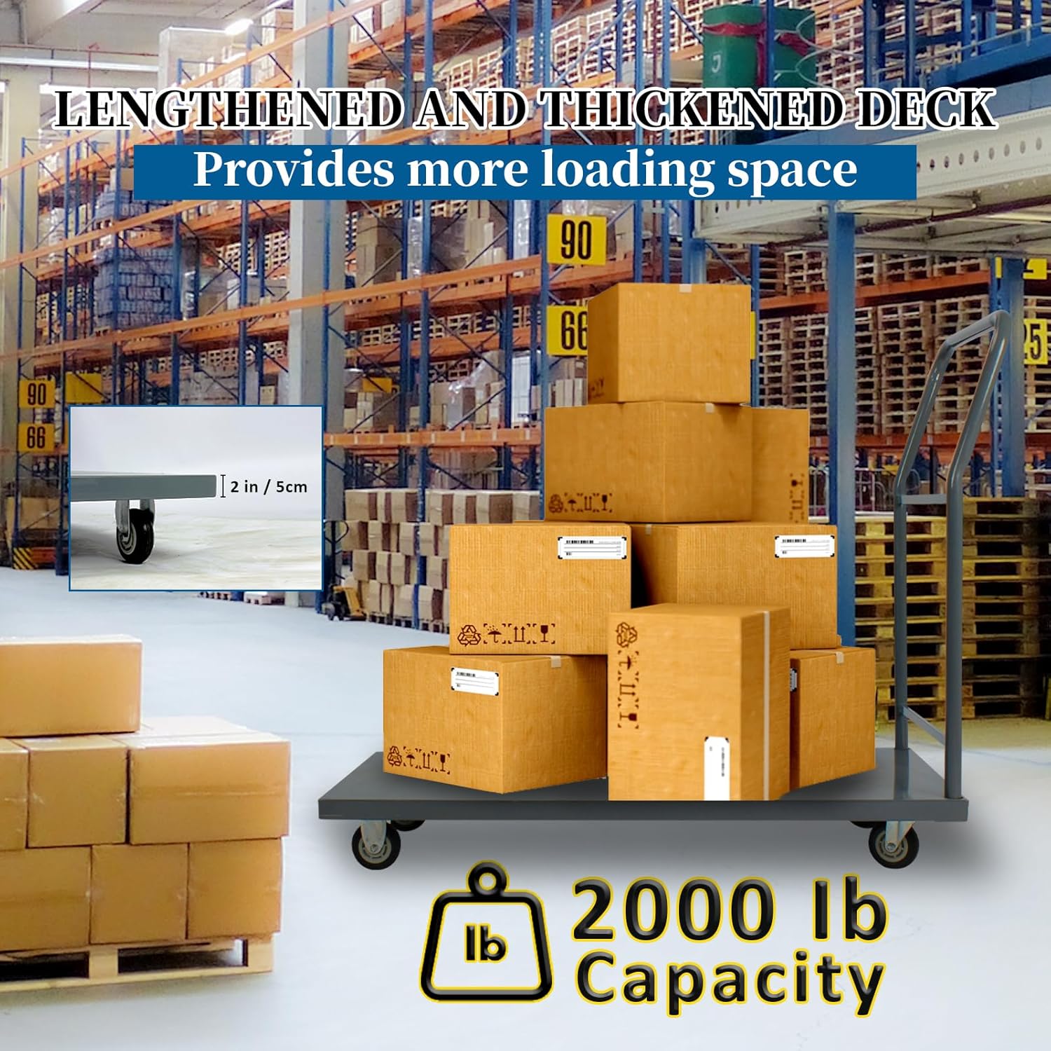 Heavy Duty Platform Truck Moving Flatbed Cart, Steel Flatbed Cart for Luggage Moving, Shopping, 48"x24"Push Dolly, 2000 LBS Dolly Cart Flatform with Wheels and Handle (48"x24")