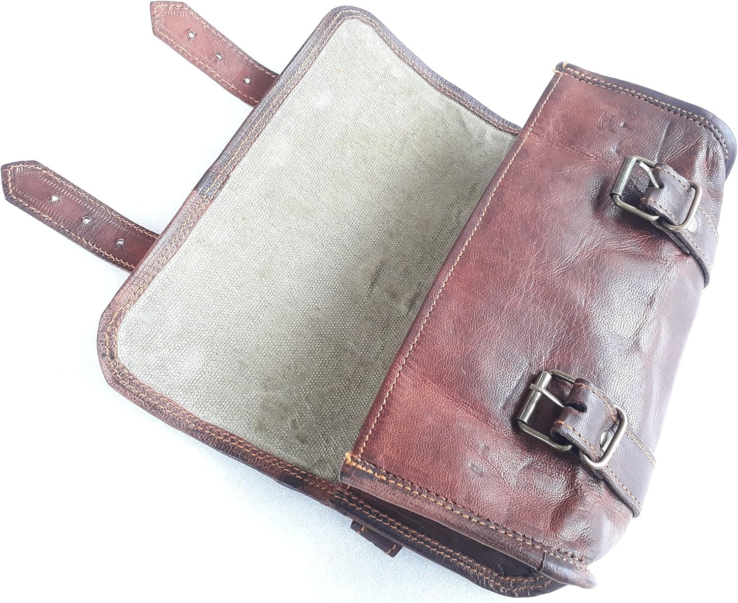american blue Borsa vintage per moto in vera pelle di capra con fibbia a 2 cinghie, borsa porta attrezzi marrone, chiusura rapida, rinforzata, per manubrio, forchette, borsa in pelle (modello 10)