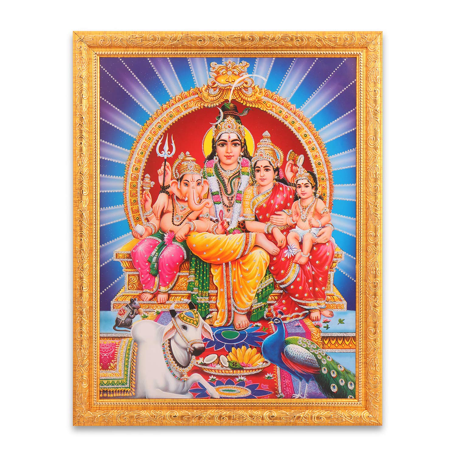 Shiv Parivar photo d'art Zari argenté pour harmoniser votre coin de méditation