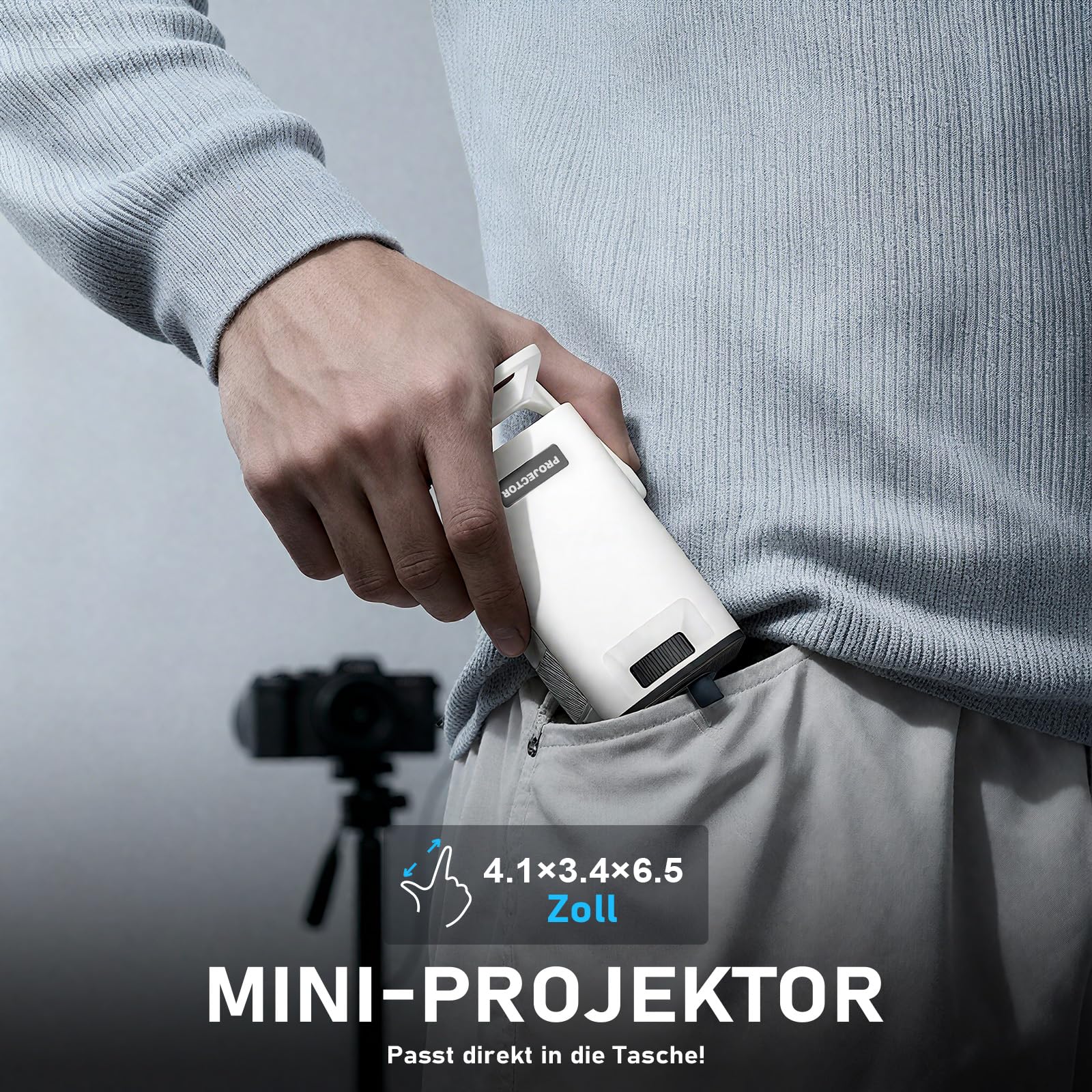 [Mini Beamer & Offizielle Lizenzierte App] XuanPad Weiß Smart Beamer 4K Unterstützung 25000 Lumen mit WiFi und Bluetooth, Tragbarer Native 1080P Outdoor Projektor mit 360° Ständer