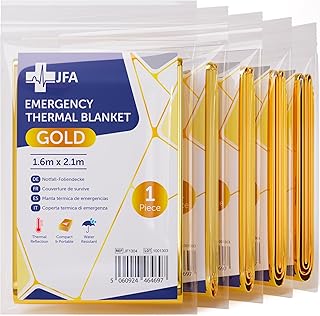JFA Medical 5 x Individually Packaged Gold Colour Medical First Aid Foil Survival Blankets for personal use - reflective to maintain body heat
