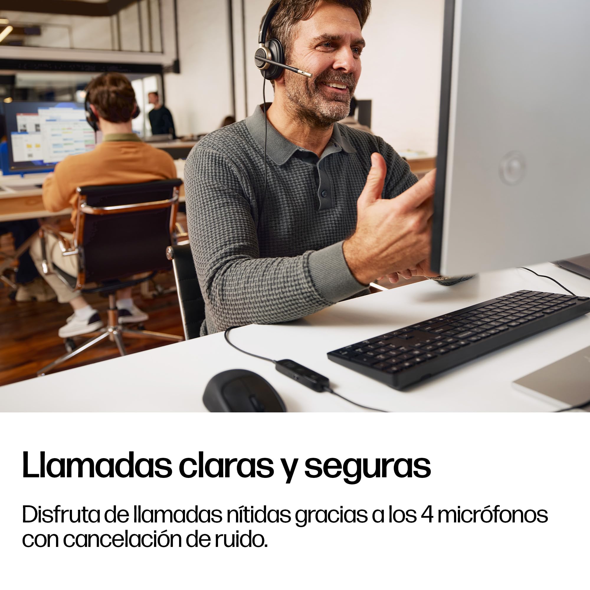 POLY HP Mission 820 Auricular USB-C Estéreo con Cancelación Activa de Ruido (ANC), Aíslate del Ruido y Concéntrate, Micrófono con cancelación de Ruido con IA, PC y Mac