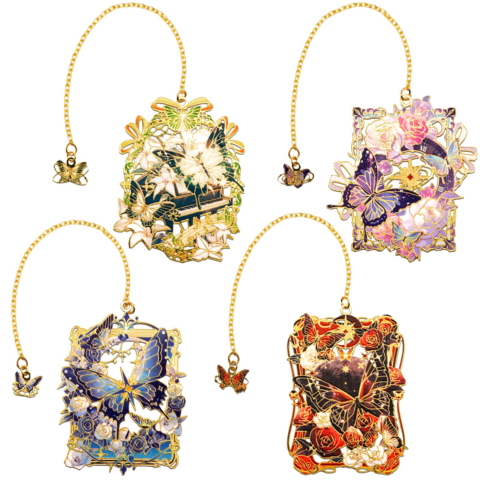 Uideyvi 4 Pieces Metal Butterflies and Flowers Bookmark, Perfect for Women Readers (BKM-063-F4)